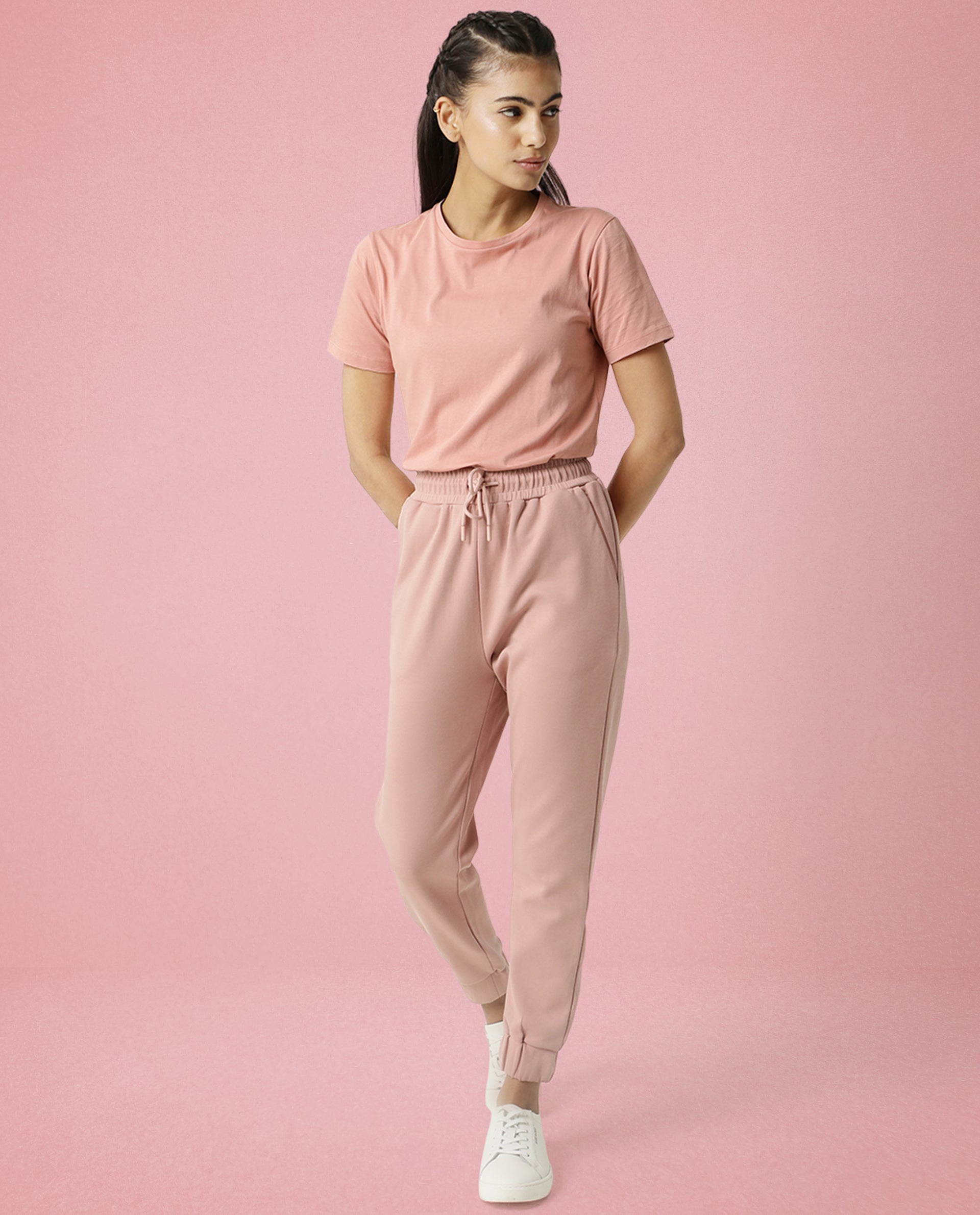 Rareism Women Alcas Dusky Pink Cotton Blend Fabric Regular Fit Half Sleeves Solid Round Neck T-Shirt