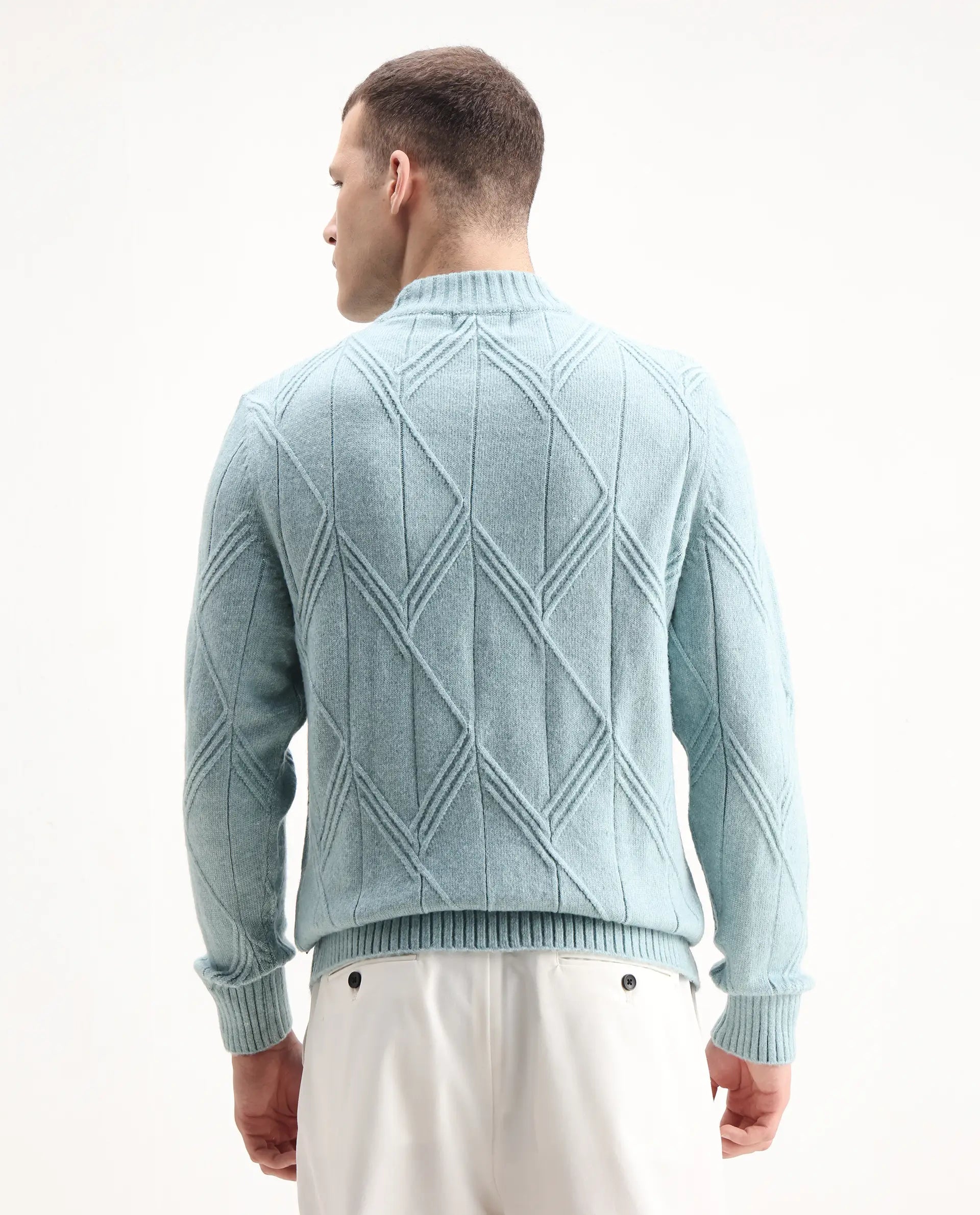 Rare Rabbit Men's Alli Pastel Blue Polyester Plain Regular Fit Full Sleeve High Neck Sweater