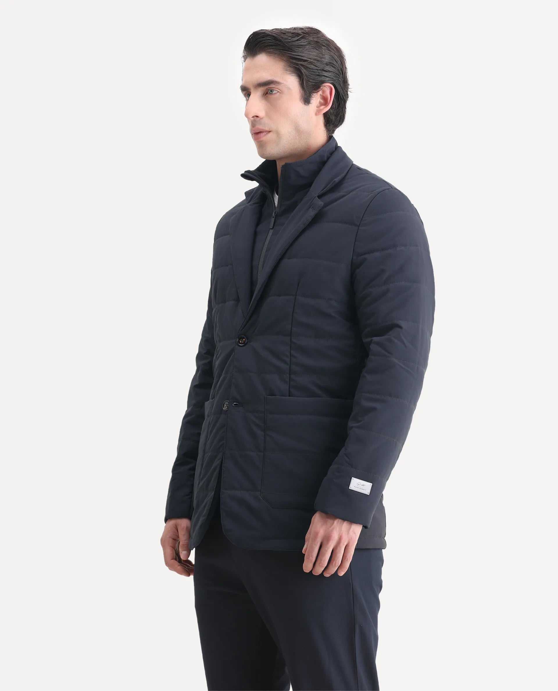 Rare Rabbit Men's Alter Navy Polyester Plain Regular Fit Full Sleeve Lapel Neck Jacket