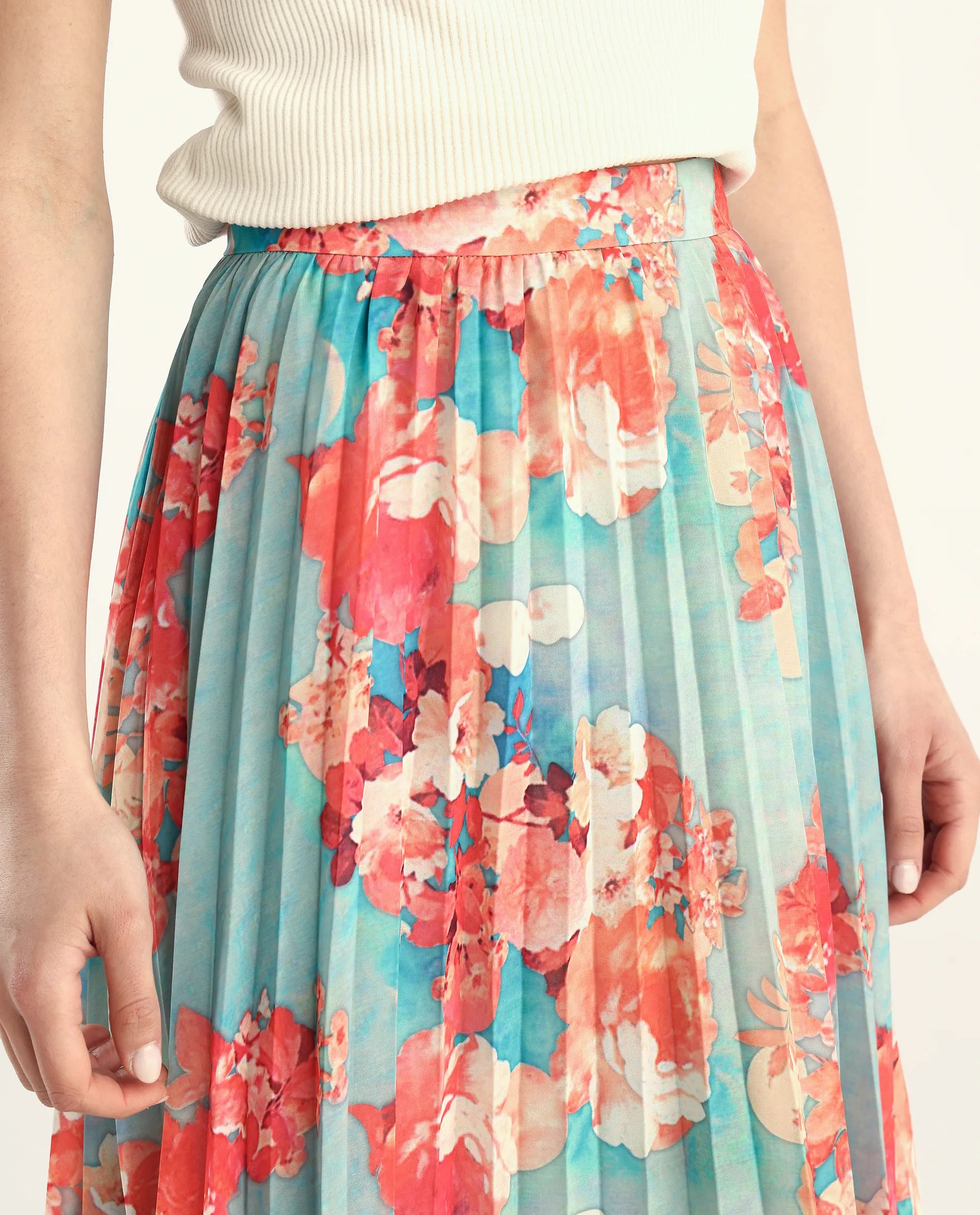 Rareism Women's Alvia Multi Polyester Floral Print Ankle Length Flared Skirt