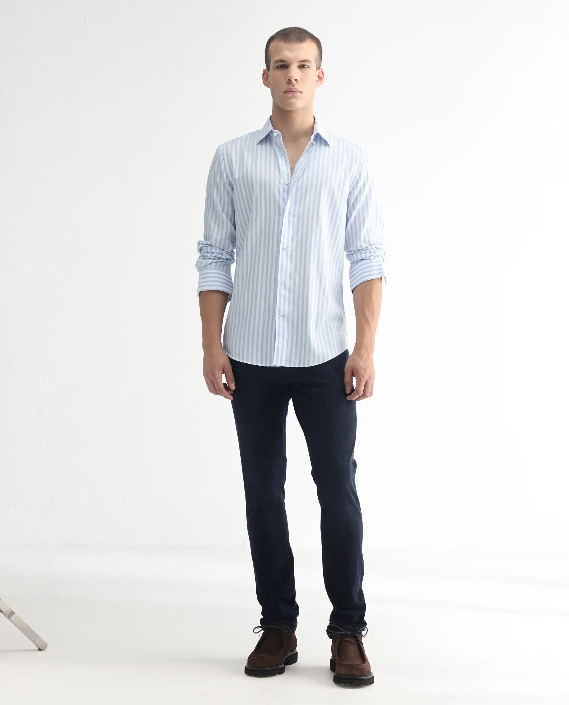 Rare Rabbit Men's Anket Blue Cotton Plain Hawk Slim Fit Jeans