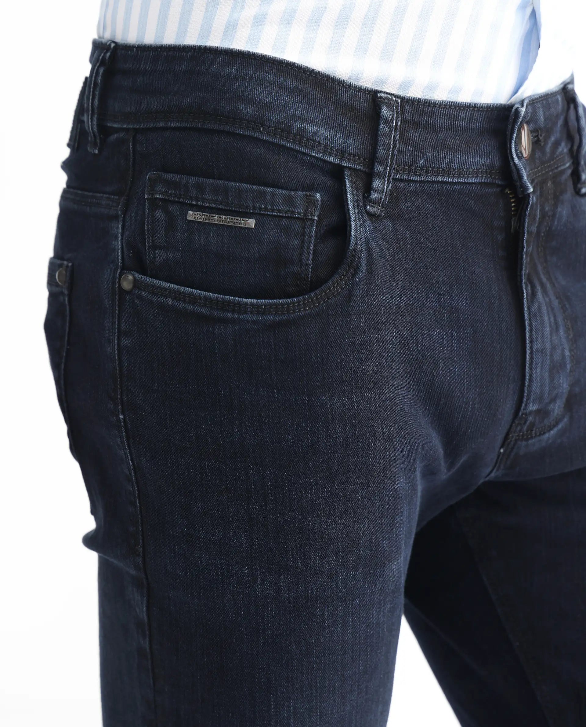 Rare Rabbit Men's Anket Blue Cotton Plain Hawk Slim Fit Jeans