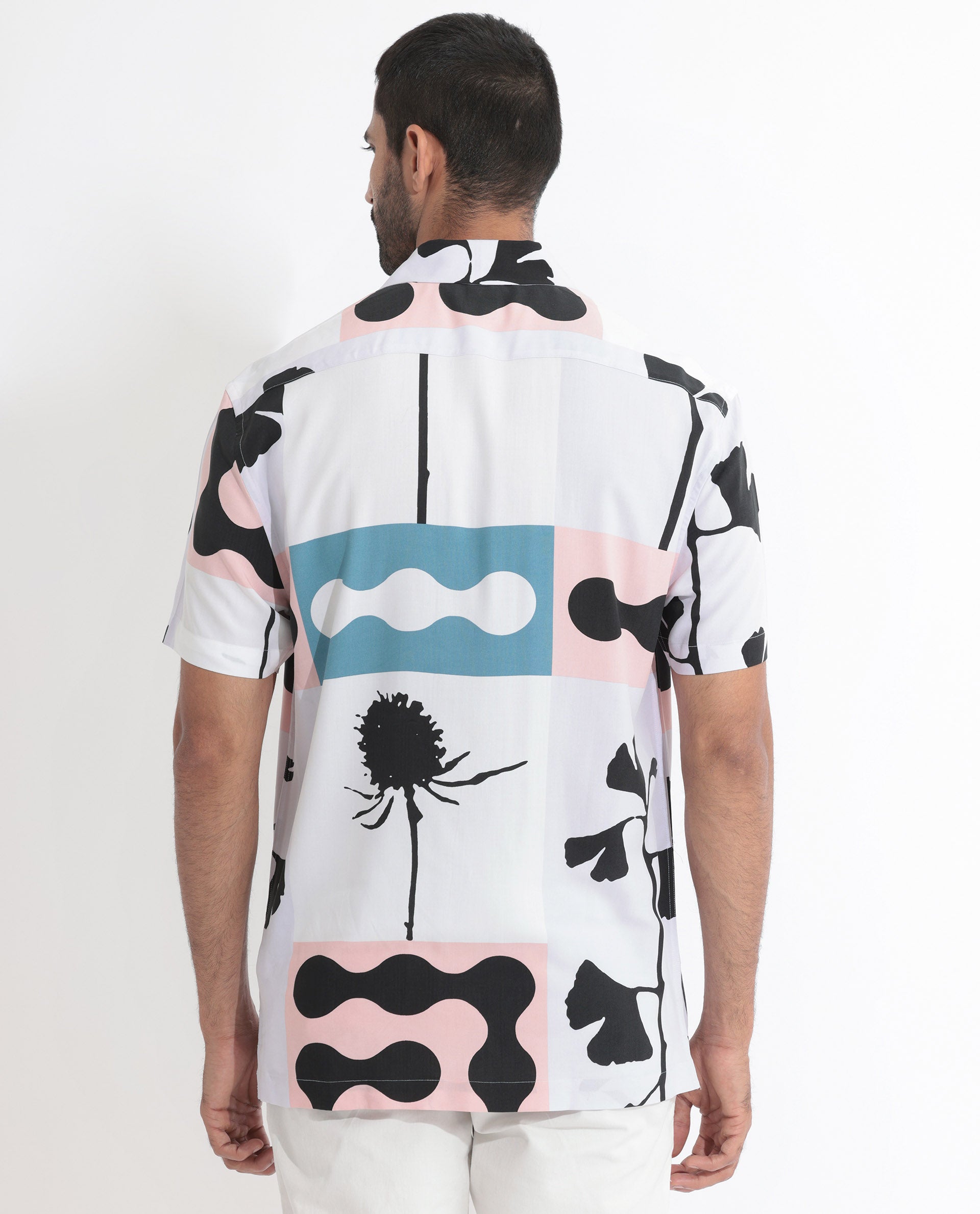 Rare Rabbit Men's Ansel Multi Viscose Fabric Abstract Print Half Sleeves Shirt