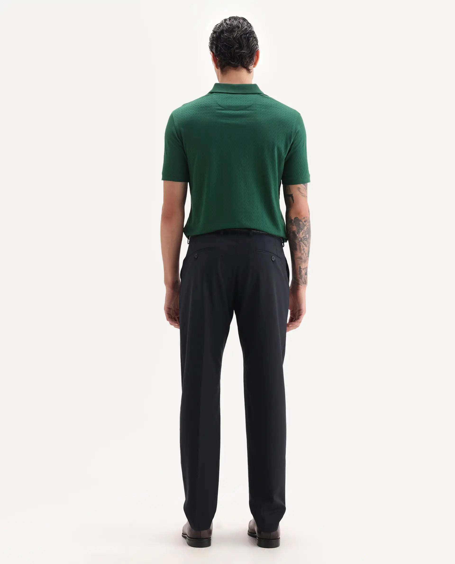 Rare Rabbit Men's Arbo Navy Wool Plain Regular Fit Trouser