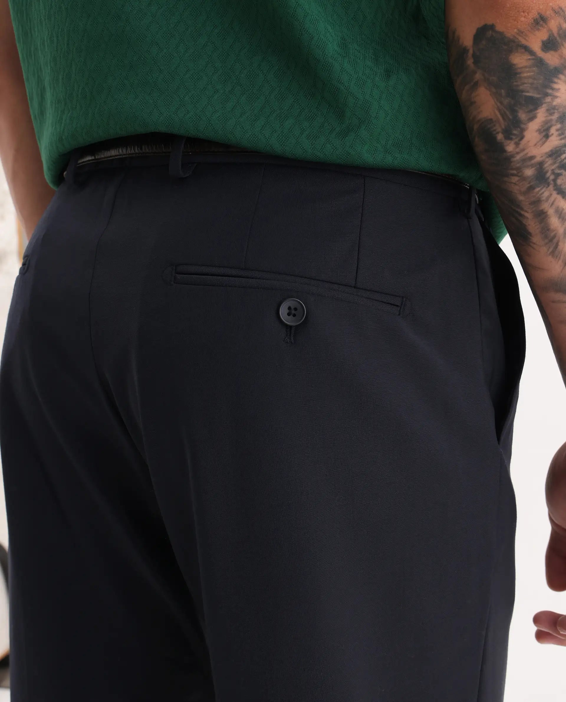 Rare Rabbit Men's Arbo Navy Wool Plain Regular Fit Trouser