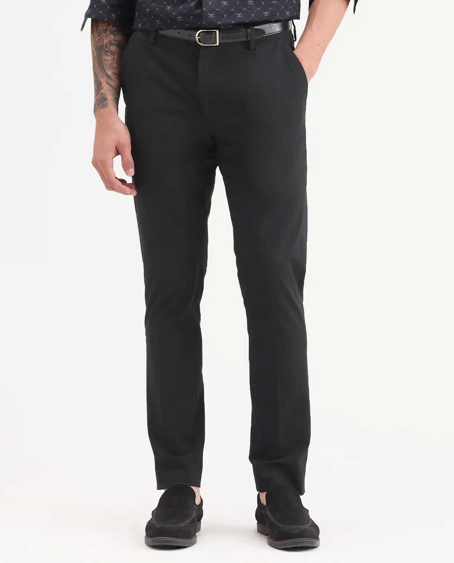 Rare Rabbit Men's Arcade-Ss26 Black Polyester Blend Fabric Regular Fit Plain Trouser