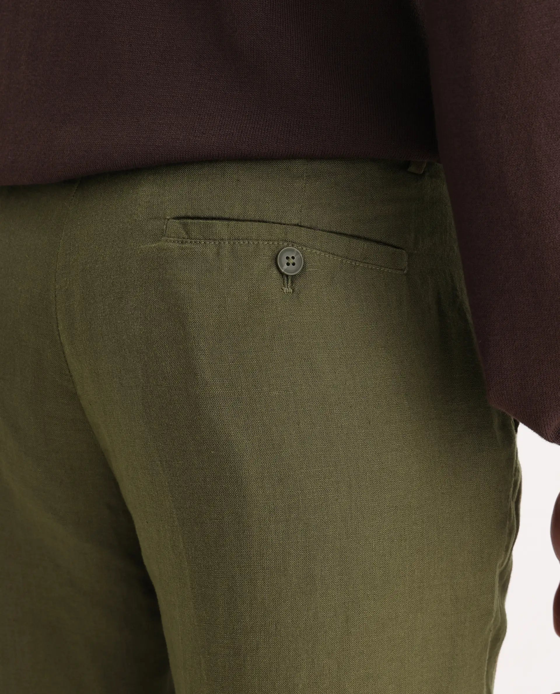 Rare Rabbit Men's Arcelo Olive 100% Linen Plain Regular Fit Trouser