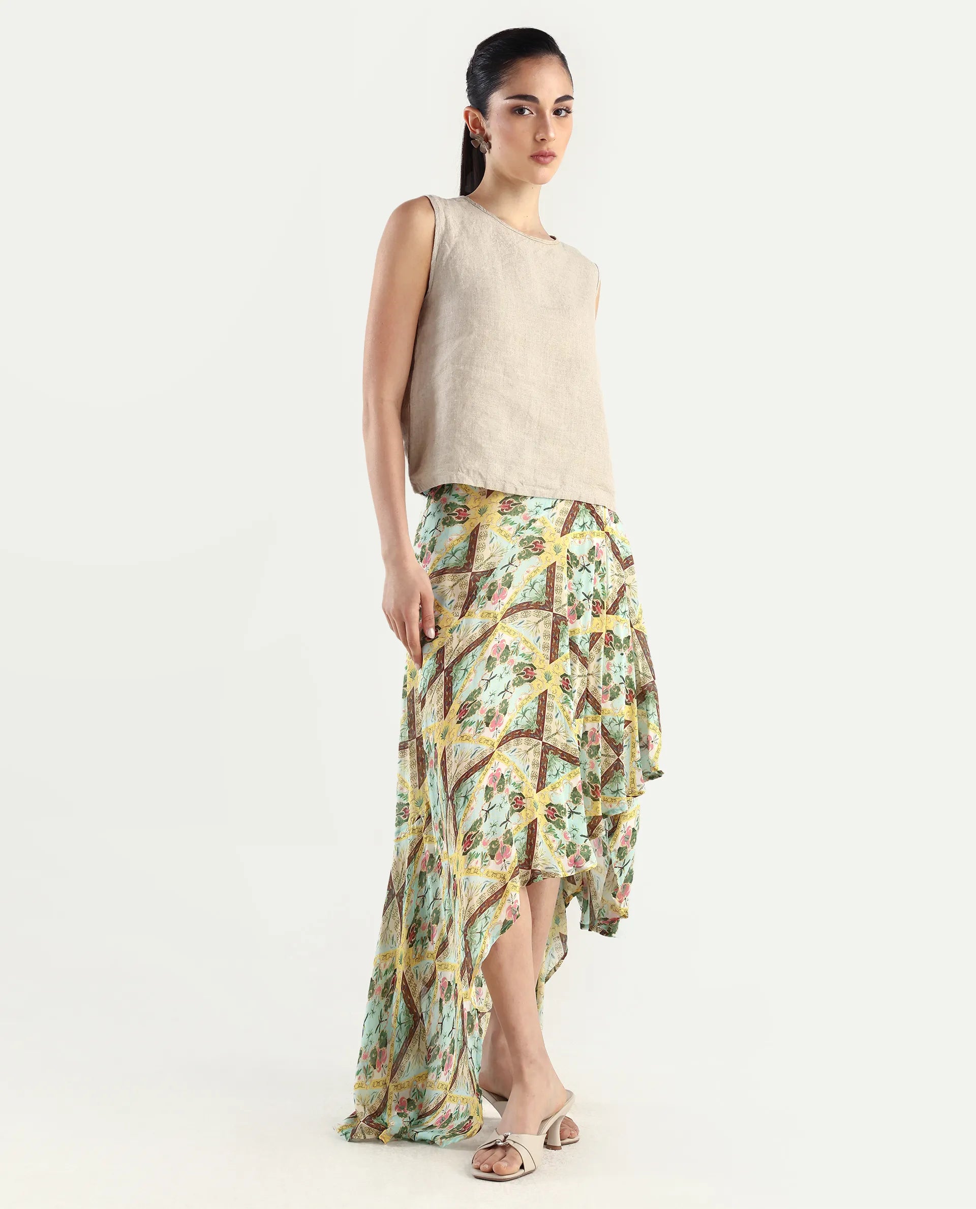 Rareism Women's Archibal-B Multi Rayon Abstract Print Maxi Fit And Flare Skirt