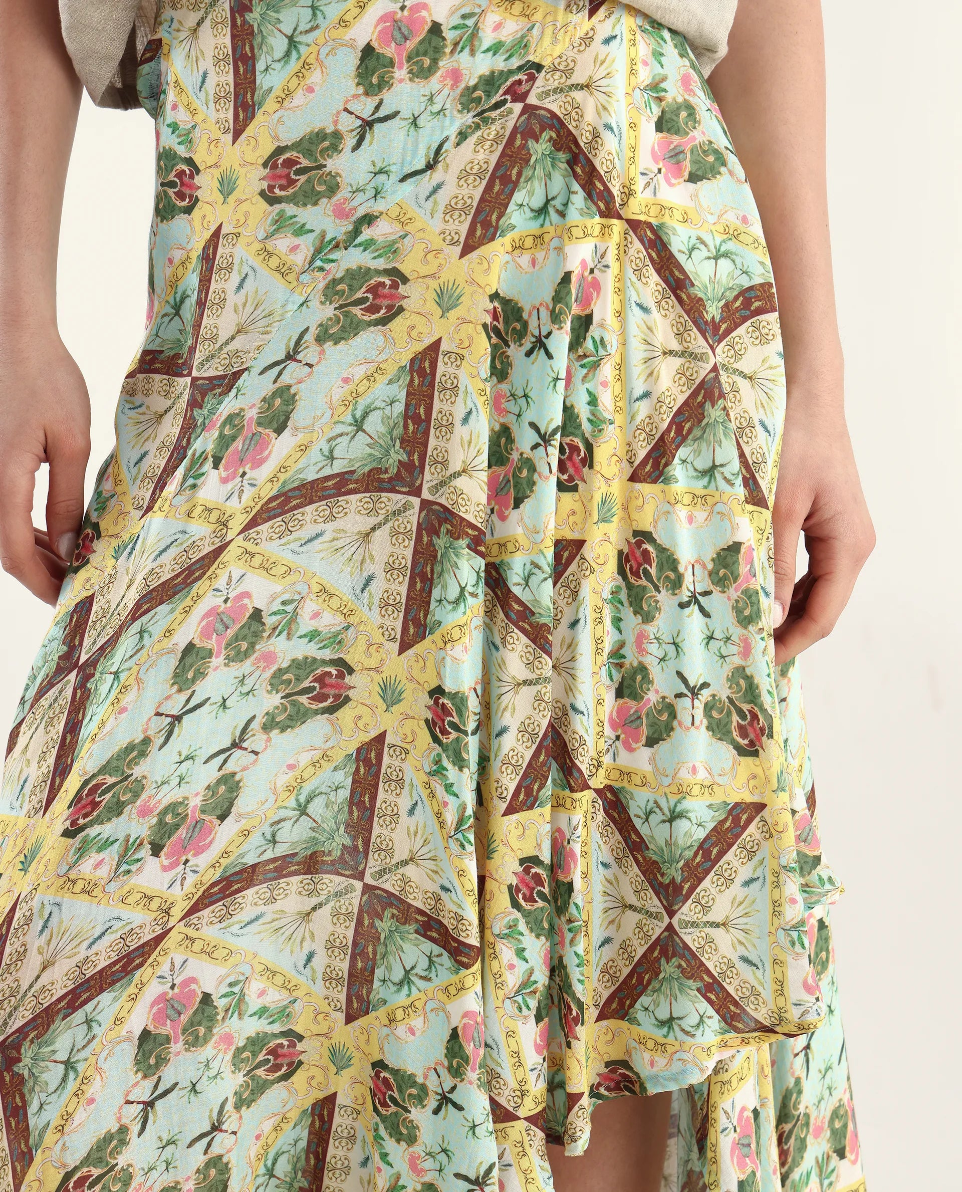 Rareism Women's Archibal-B Multi Rayon Abstract Print Maxi Fit And Flare Skirt