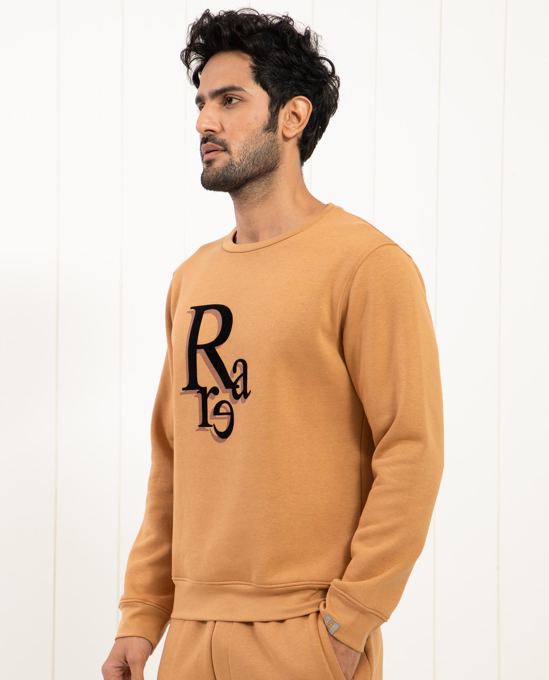 Rare Rabbit Mens Argyll Mustard Cotton Polyester Fabric Full Sleeves Graphic Print Knitted Sweatshirt