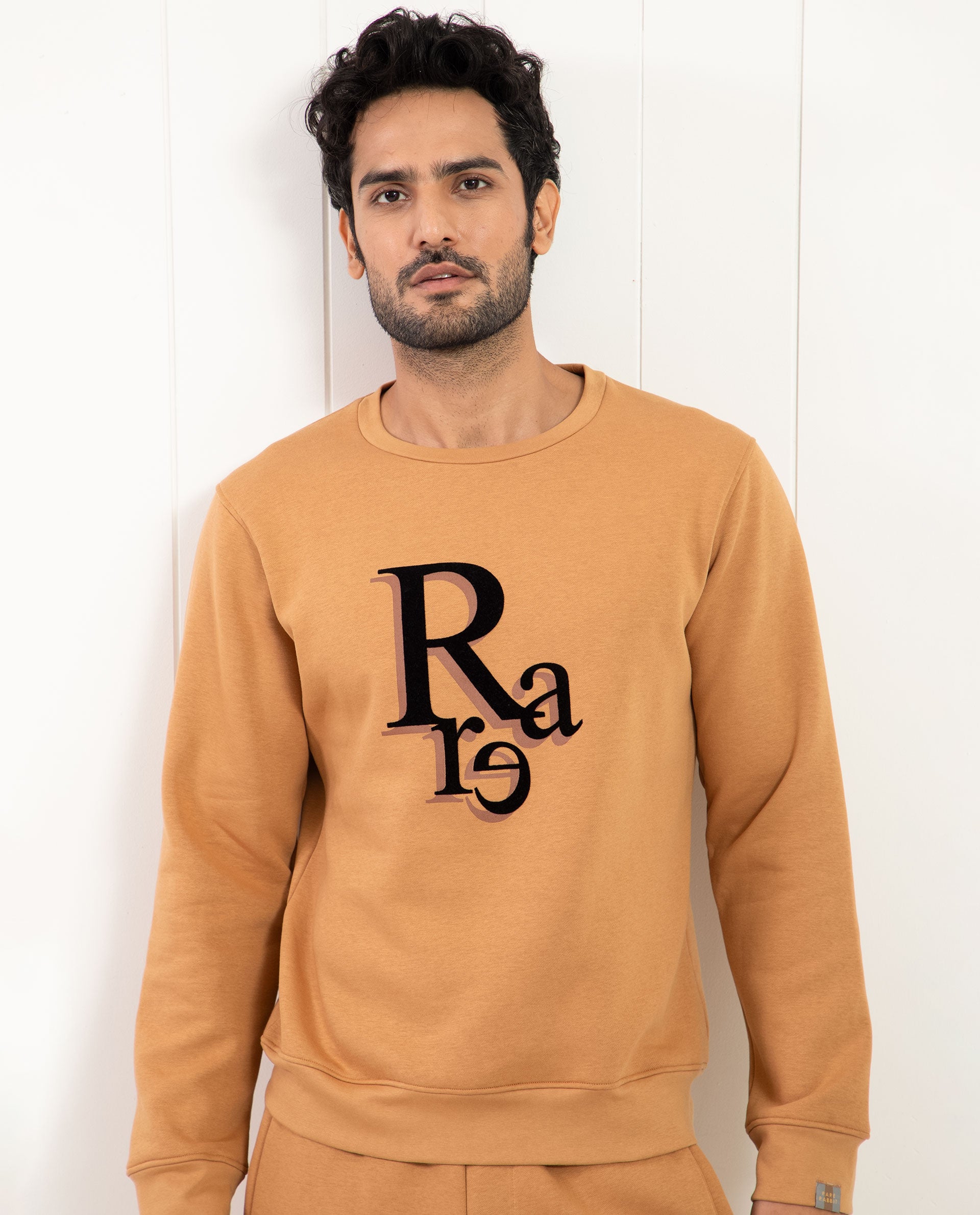 Rare Rabbit Mens Argyll Mustard Cotton Polyester Fabric Full Sleeves Graphic Print Knitted Sweatshirt