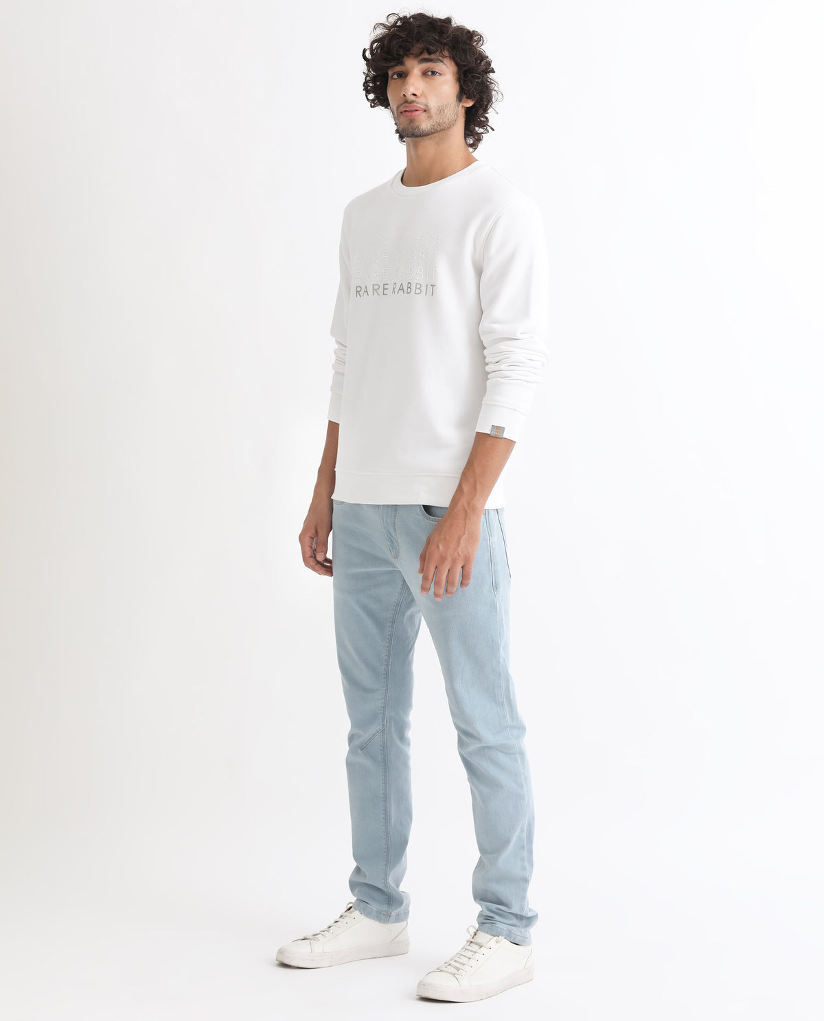 Rare Rabbit Mens Argyll White Sweatshirt Cotton Polyester Fabric Round Neck Knitted Full Sleeves Comfortable Fit