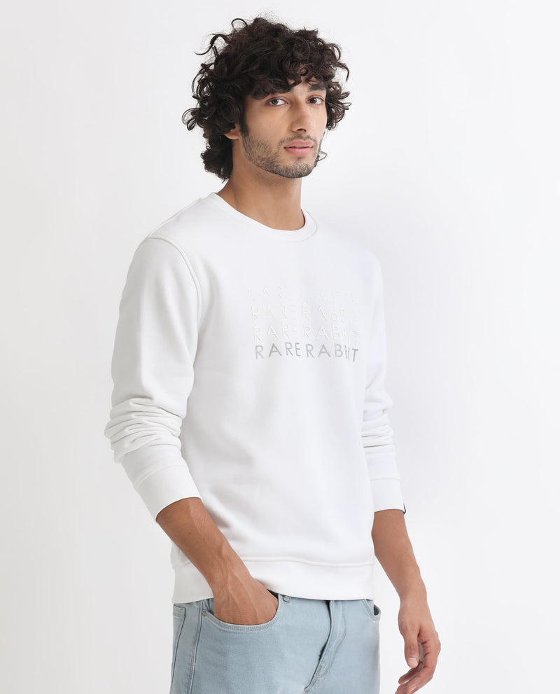 RARE RABBIT MENS ARGYLL WHITE SWEATSHIRT COTTON POLYESTER FABRIC ROUND NECK KNITTED FULL SLEEVES COMFORTABLE FIT