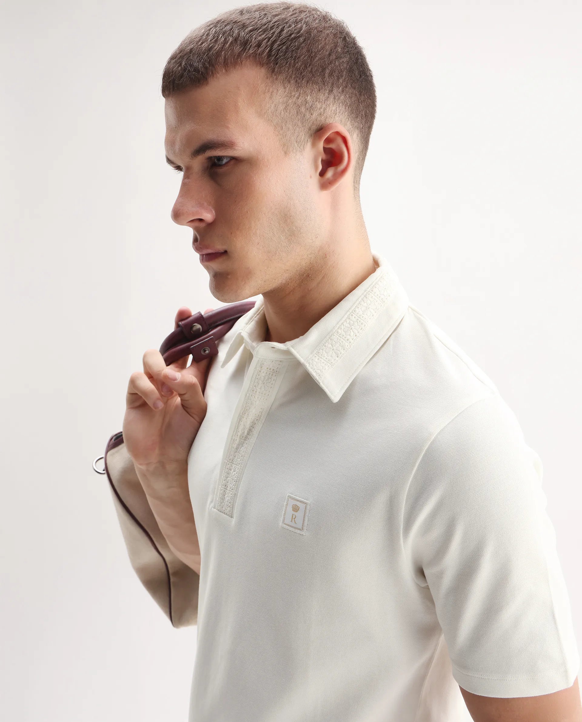 Rare Rabbit Men's Ariolo White Cotton Blend Plain Regular Fit Half Sleeve Polo