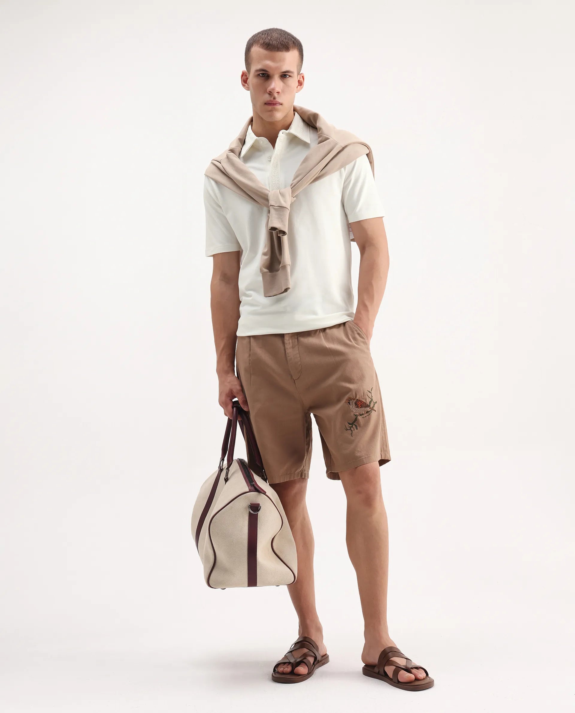 Rare Rabbit Men's Ariolo White Cotton Blend Plain Regular Fit Half Sleeve Polo