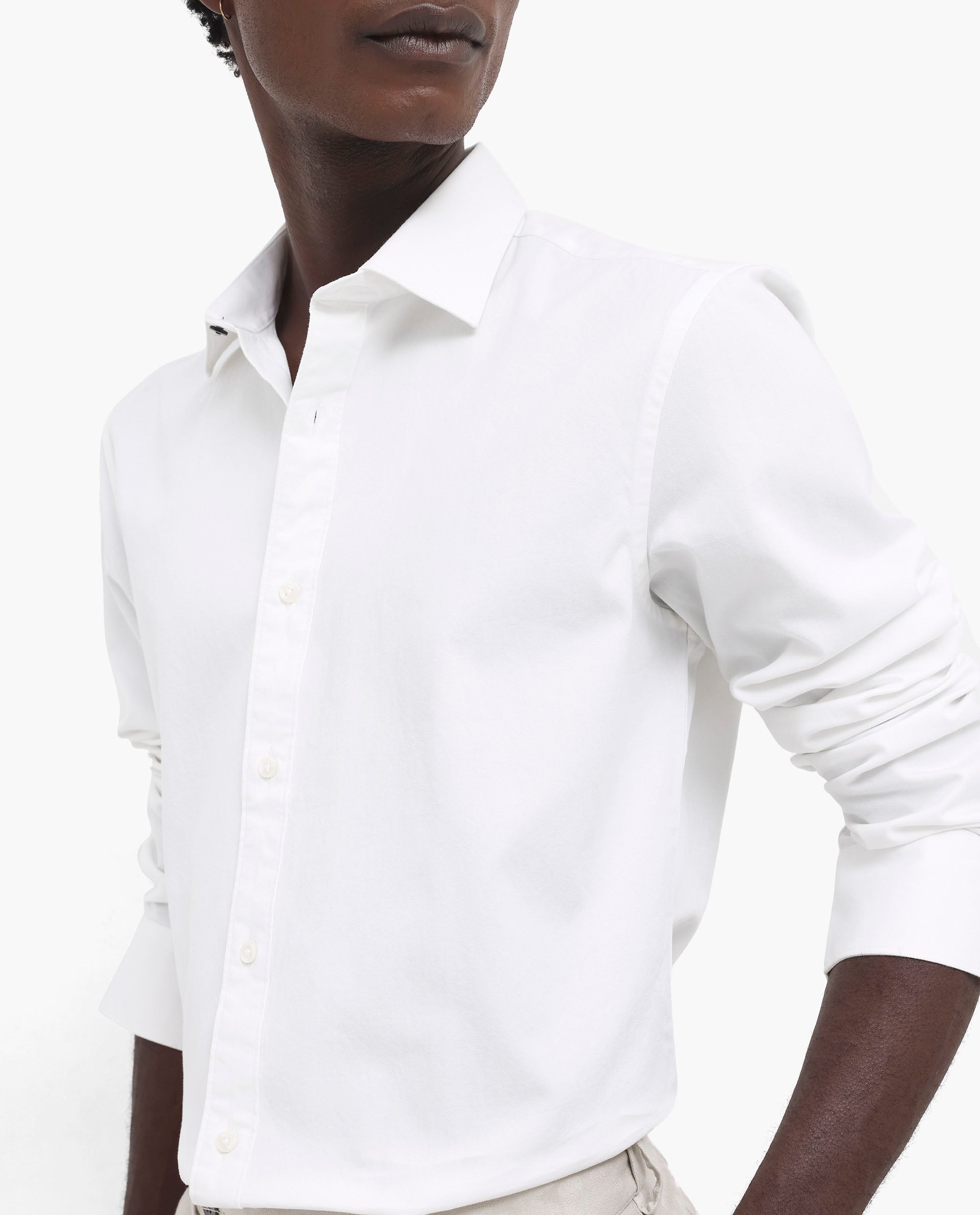 Rare Rabbit Men's Arlet White Cotton Plain Regular Fit Full Sleeve Collared Shirt
