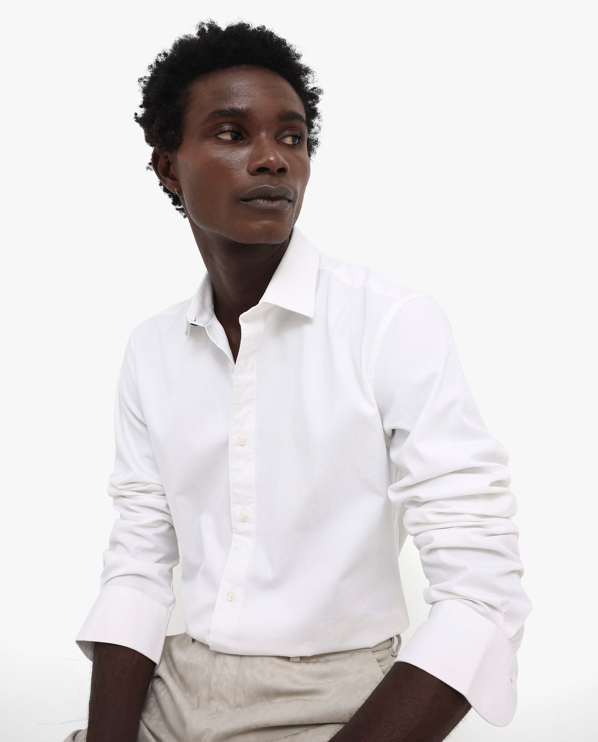 Rare Rabbit Men's Arlet White Cotton Fabric Full Sleeve Regular Fit Solid Shirt