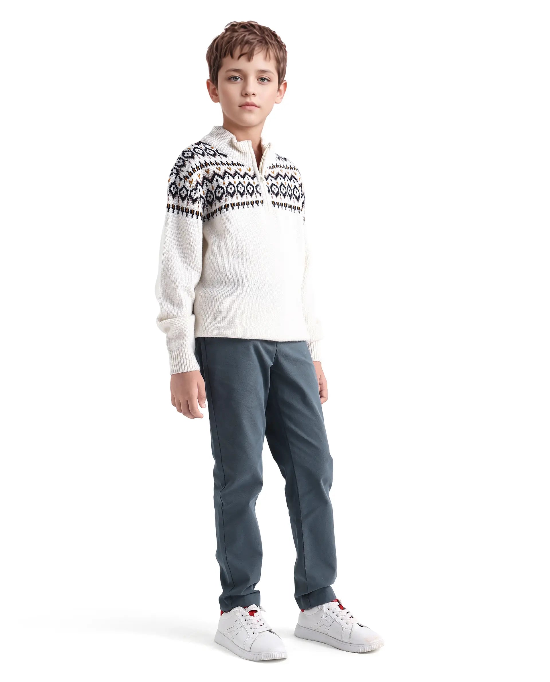 Rare Ones Kids Arne-K Dusky Blue Cotton Blend Solid Button Closure Regular Fit Trouser
