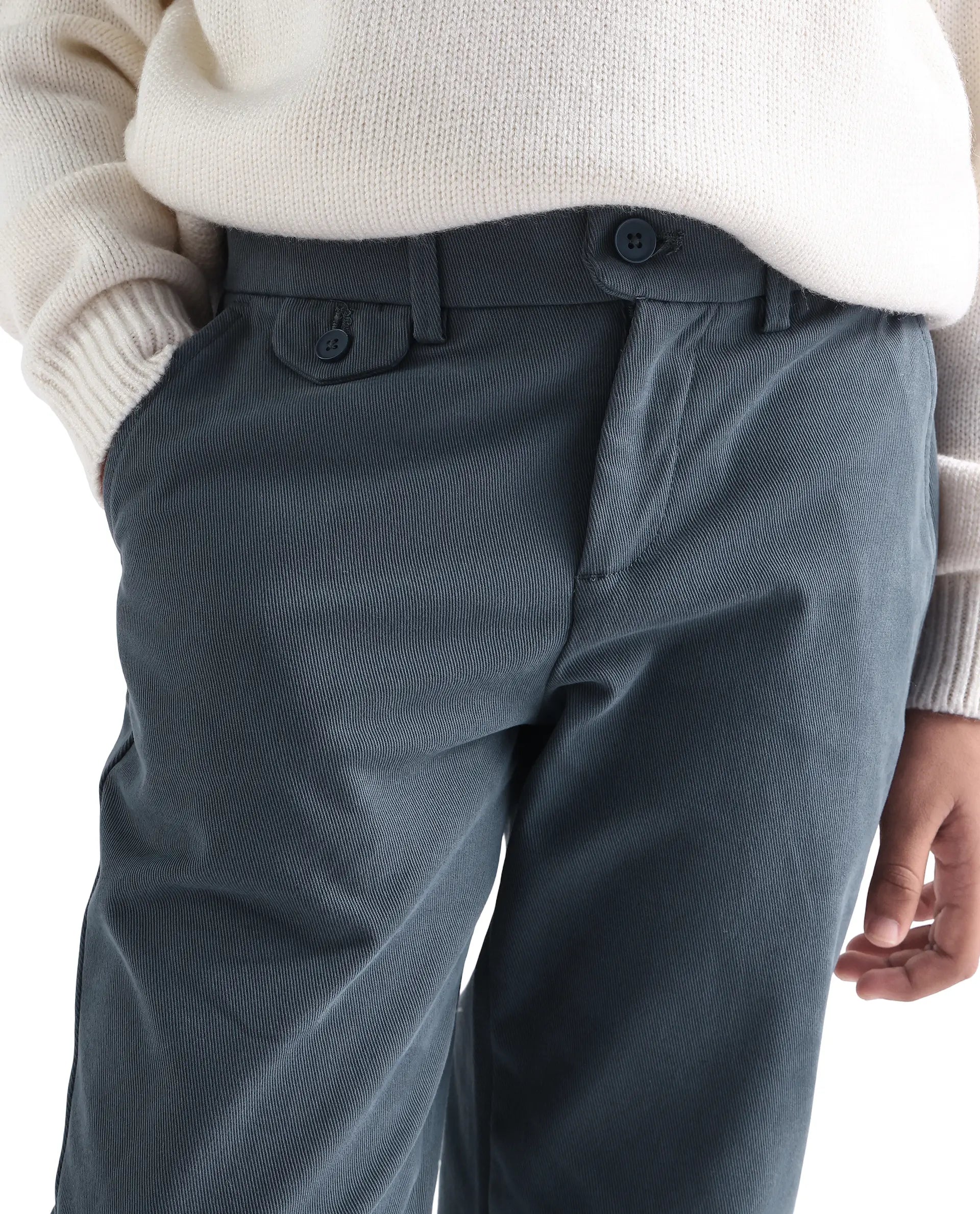 Rare Ones Kids Arne-K Dusky Blue Cotton Blend Solid Button Closure Regular Fit Trouser