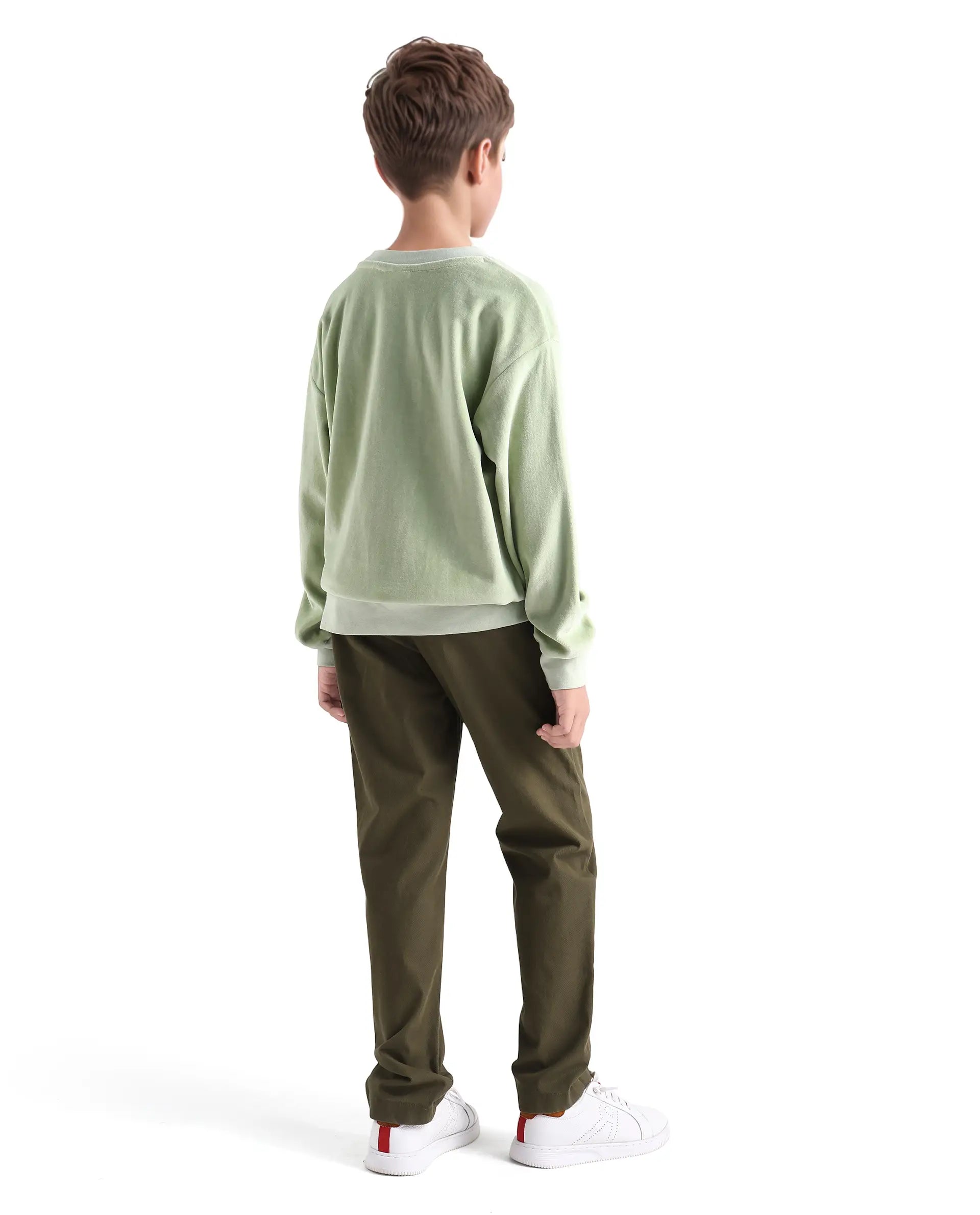 Rare Ones Kids Arne-K Olive Cotton Blend Solid Button Closure Regular Fit Trouser