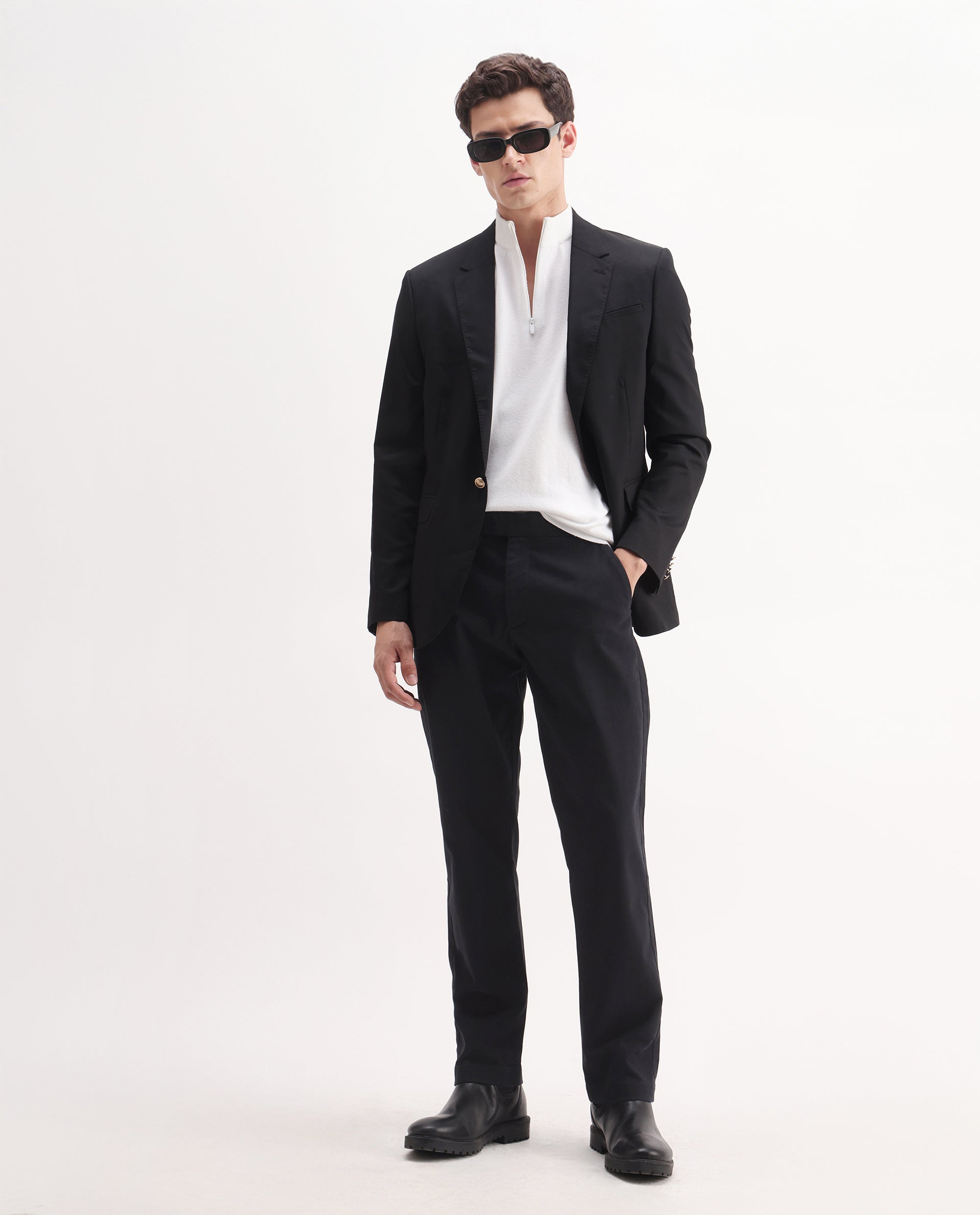 Rare Rabbit Men's Arne Black Cotton Blend Plain Regular Fit Trouser