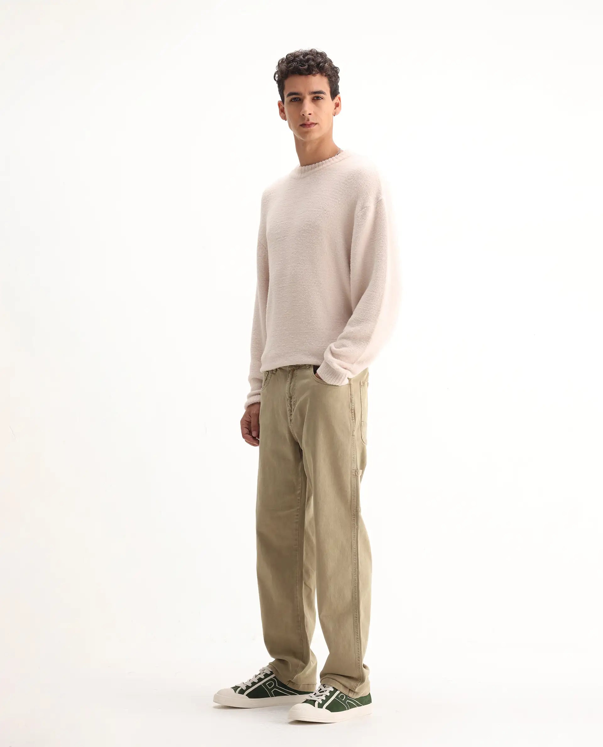 Rare Rabbit Men's Arni Khaki Cotton Plain Relaxed Fit Jeans