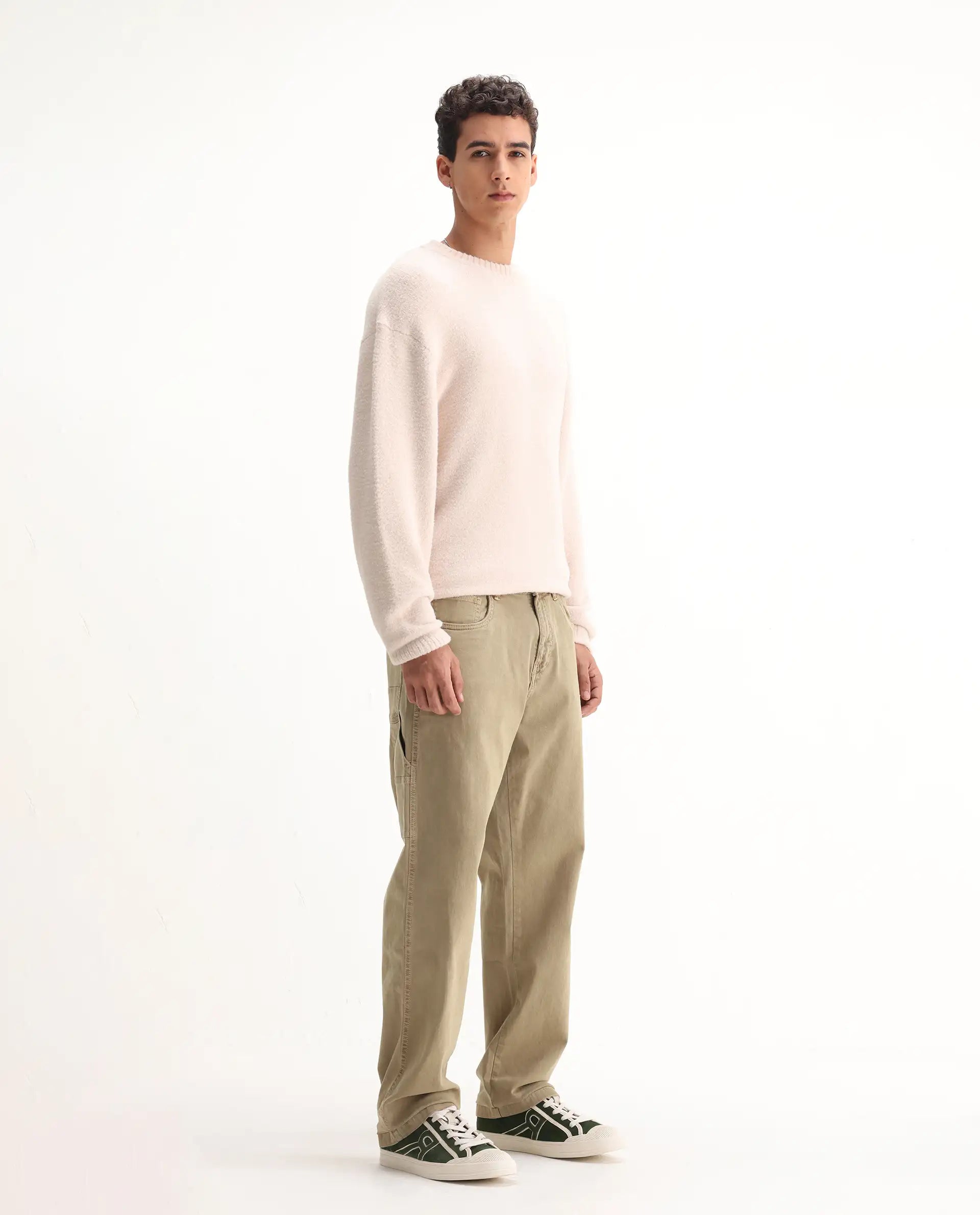 Rare Rabbit Men's Arni Khaki Cotton Plain Relaxed Fit Jeans