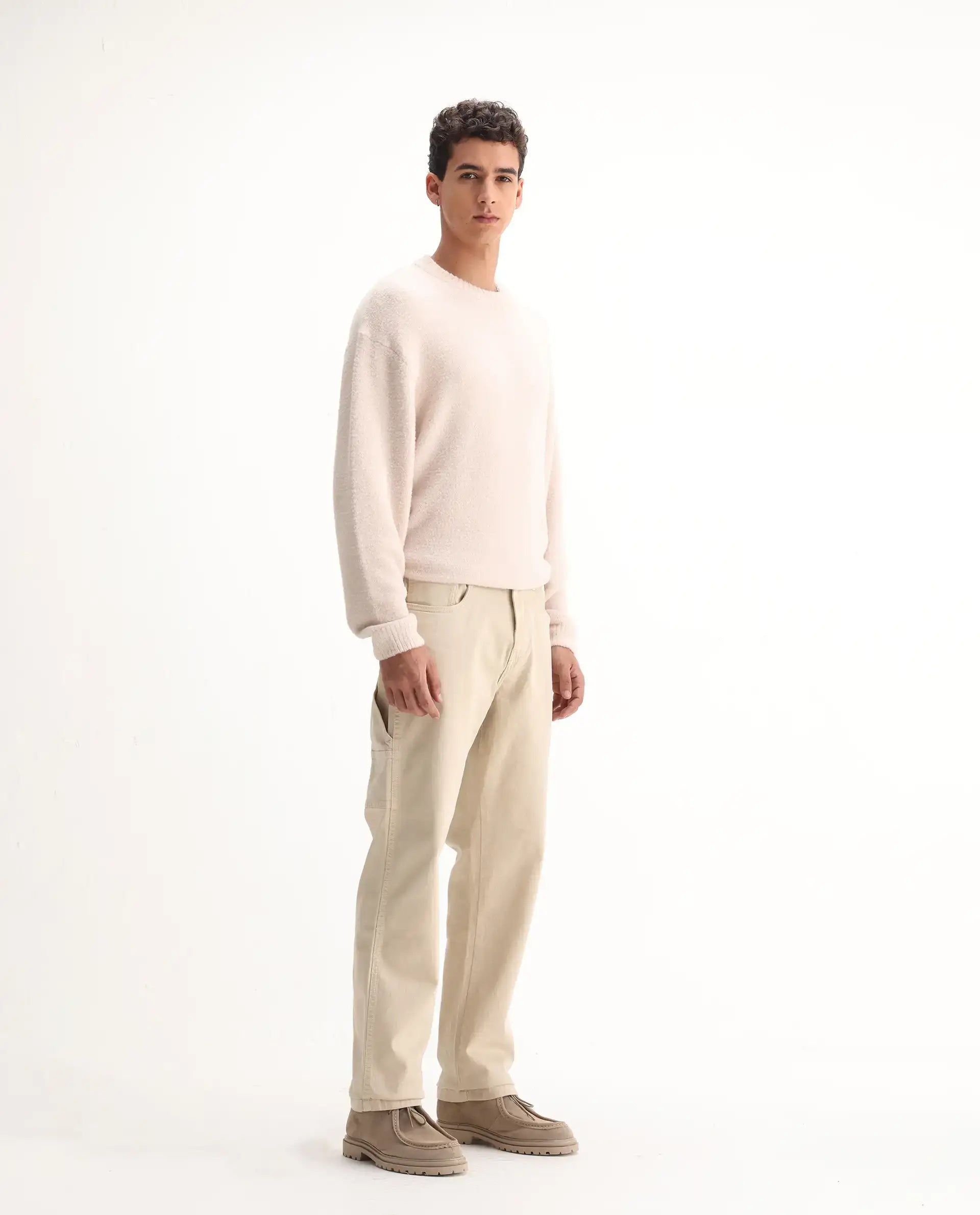 Rare Rabbit Men's Arni Off White Cotton Plain Relaxed Fit Jeans