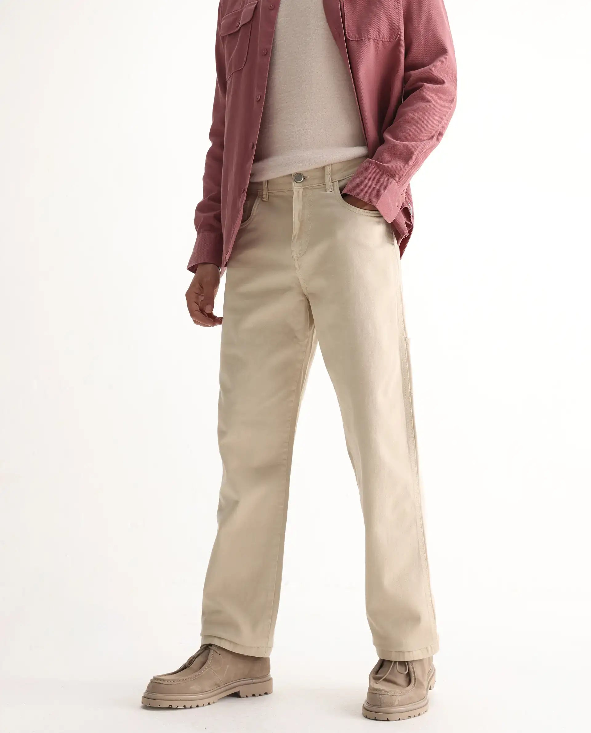 Rare Rabbit Men's Arni Off White Cotton Plain Relaxed Fit Jeans