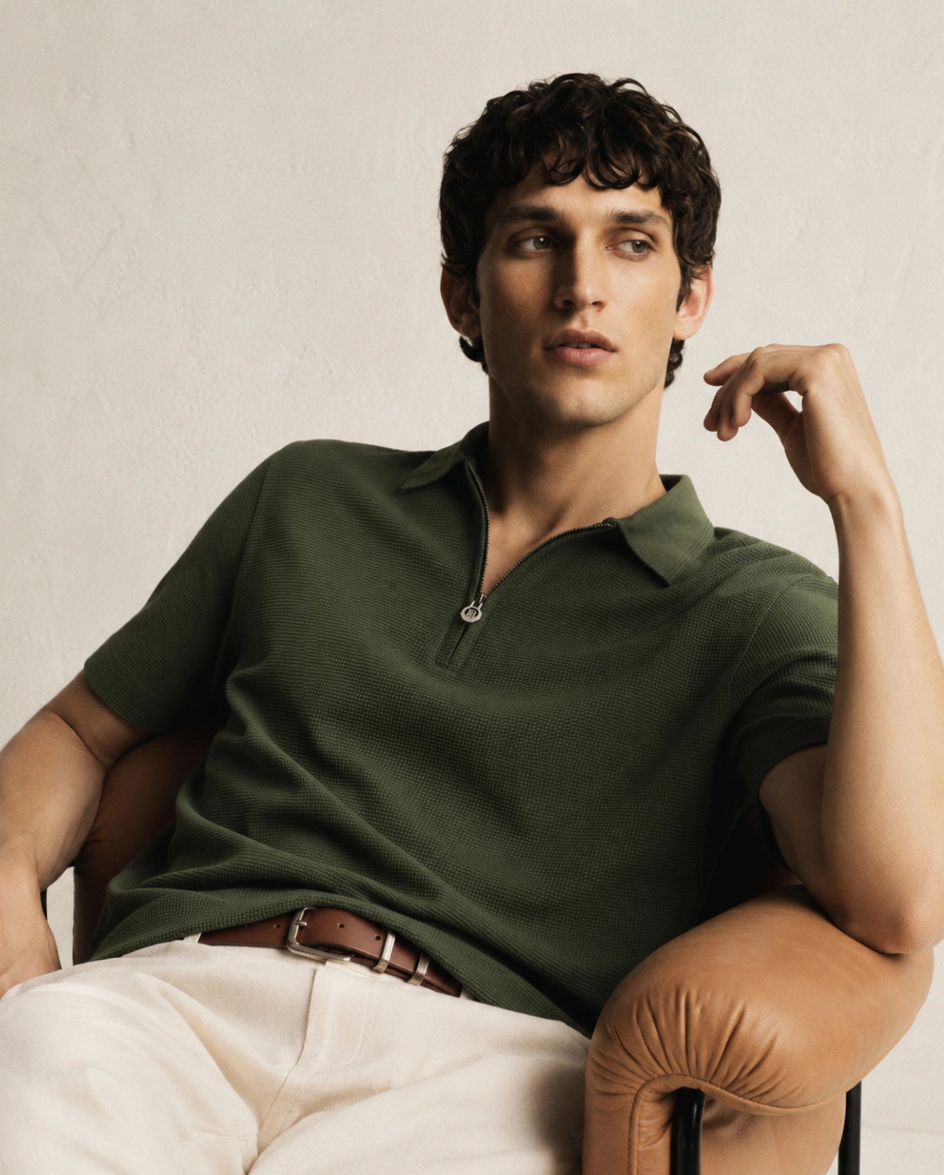 Rare Rabbit Men's Arto Green Polyester Blend Spread Collar Regular Plain Polo