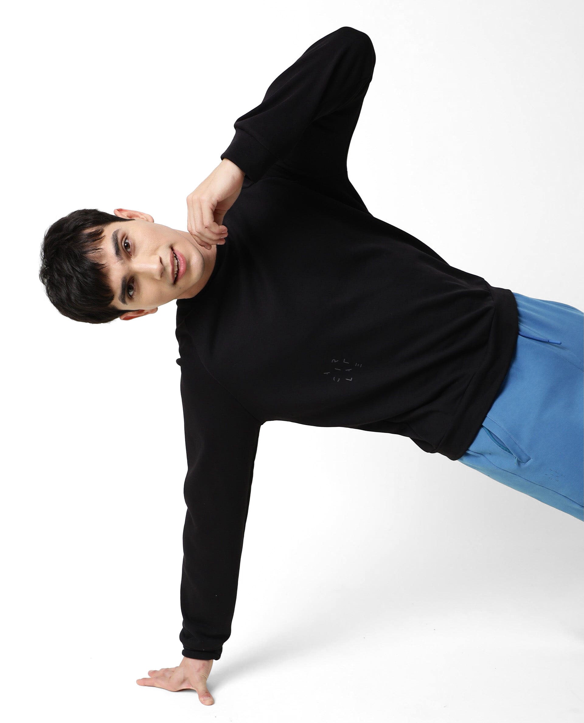 Rare Rabbit Articale Men's Arum Double Black Cotton Fabric Full Sleeves Solid Sweatshirt