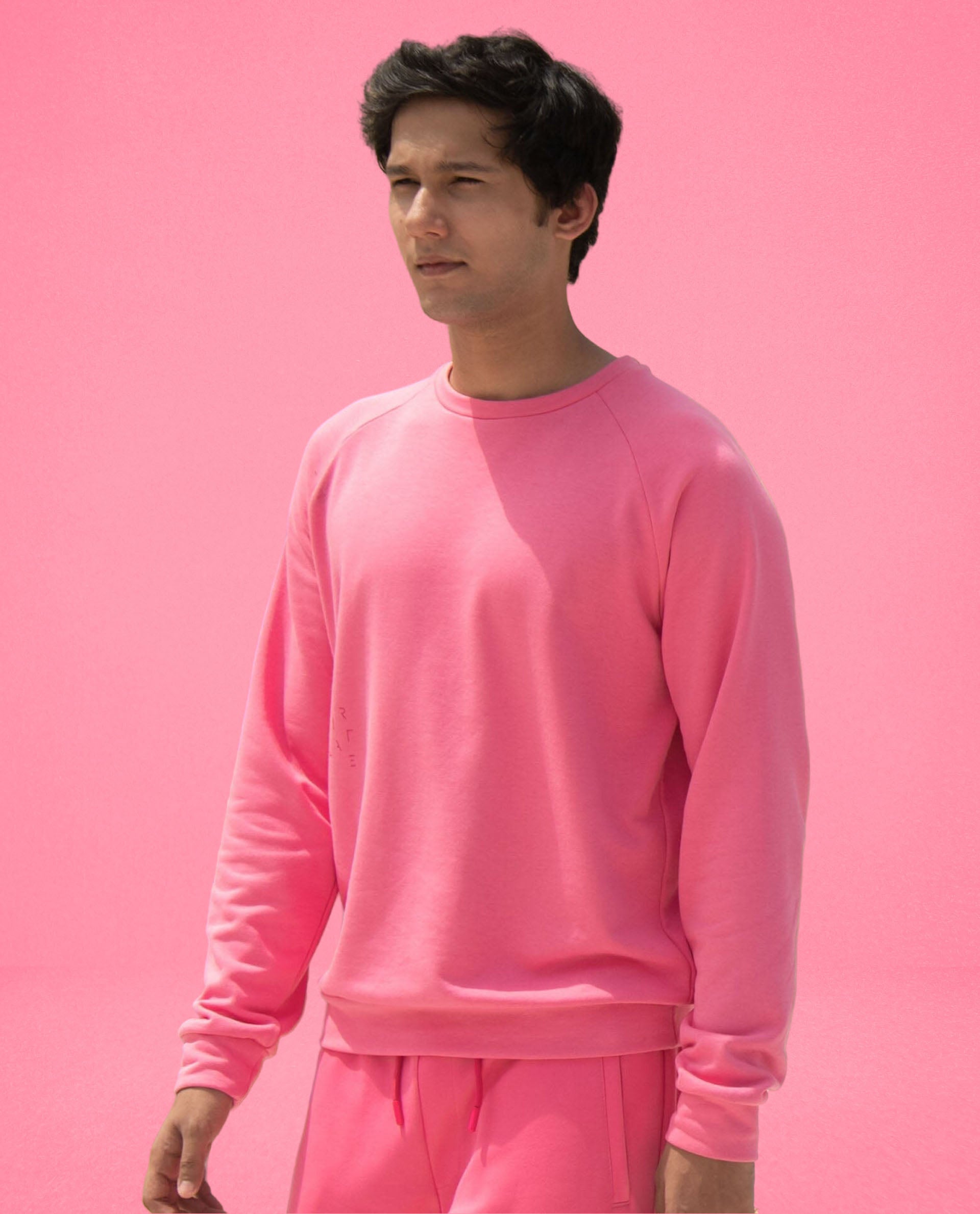 Rare Rabbit Articale Men's Arum Flame Pink Cotton Fabric Full Sleeves Solid Sweatshirt