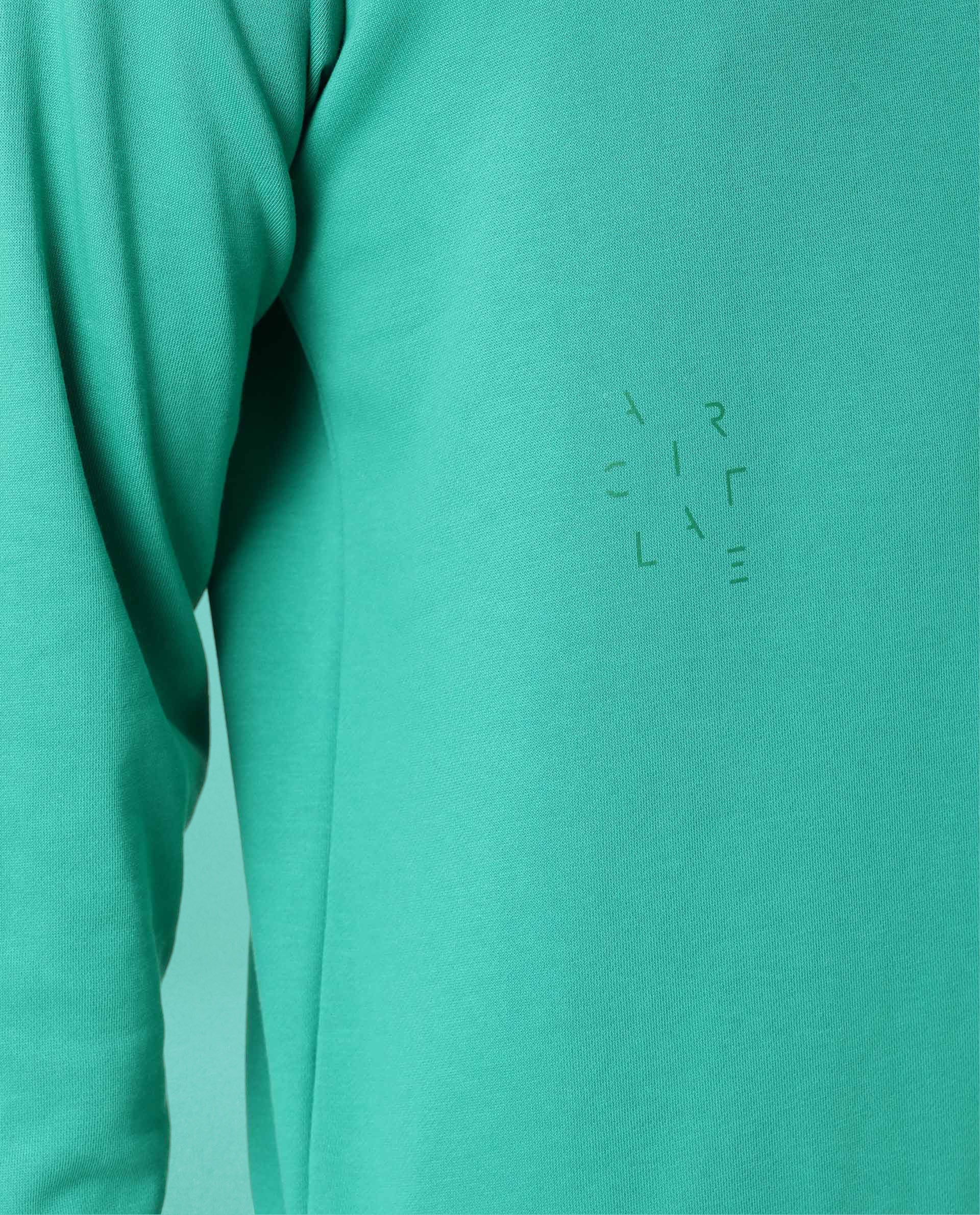Rare Rabbit Articale Men's Arum Emerald Green Cotton Fabric Full Sleeves Solid Sweatshirt