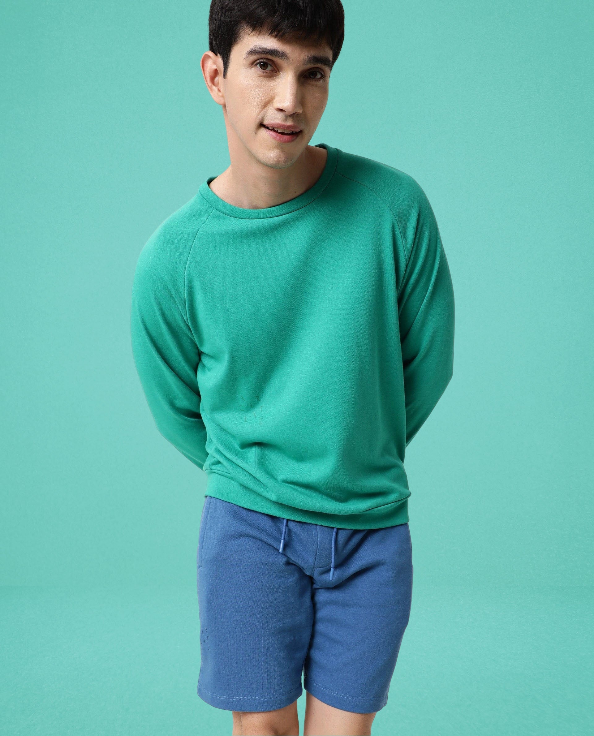 Rare Rabbit Articale Men's Arum Emerald Green Cotton Fabric Full Sleeves Solid Sweatshirt