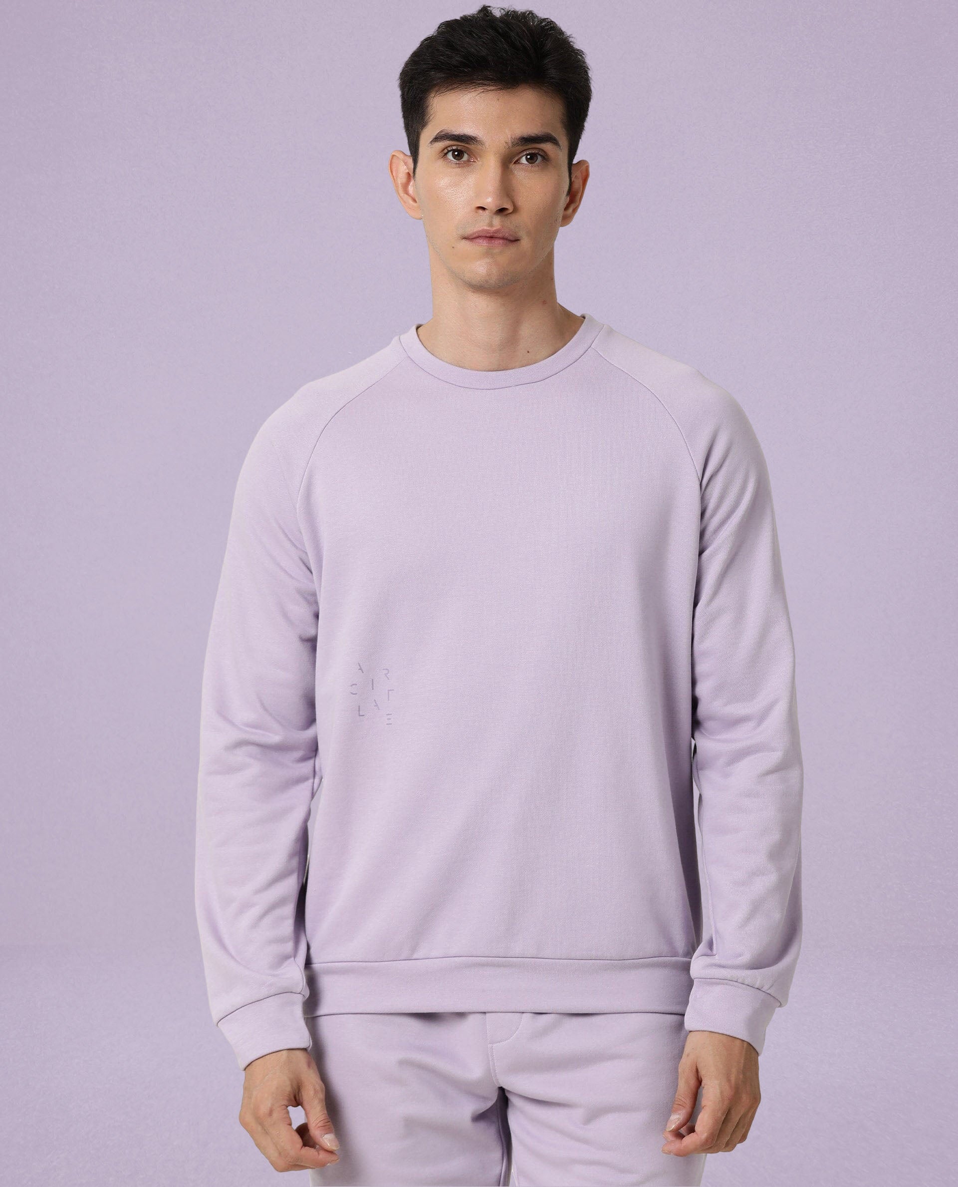 Rare Rabbit Articale Men's Arum Powder Lilac Cotton Fabric Full Sleeves Solid Sweatshirt