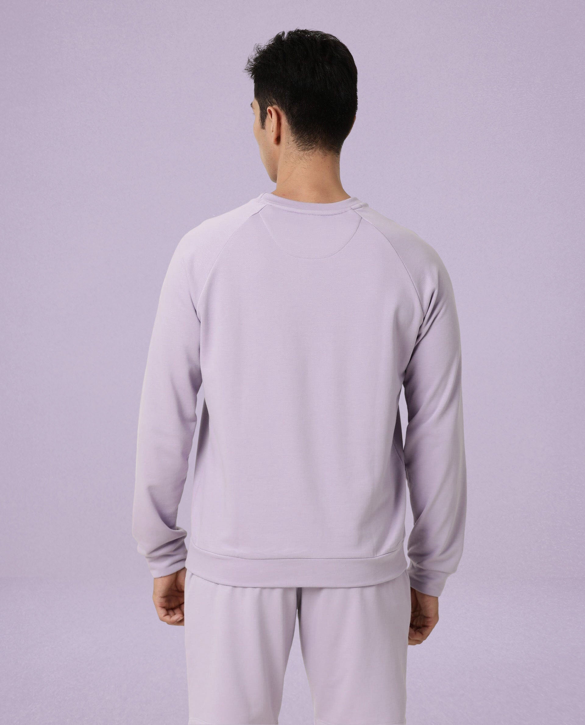 Rare Rabbit Articale Men's Arum Powder Lilac Cotton Fabric Full Sleeves Solid Sweatshirt