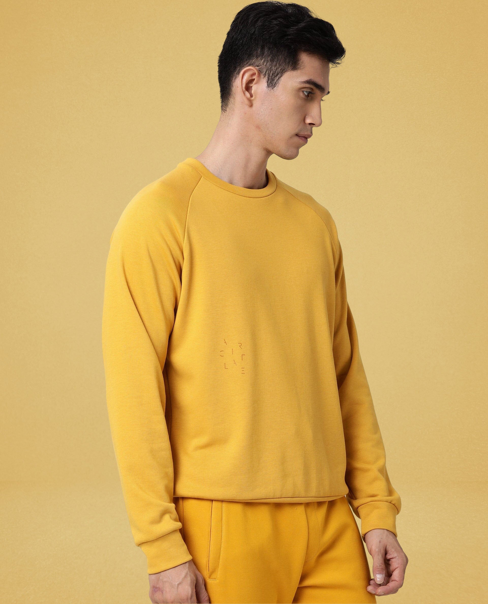 Rare Rabbit Articale Men's Arum French Mustard Cotton Fabric Full Sleeves Solid Sweatshirt