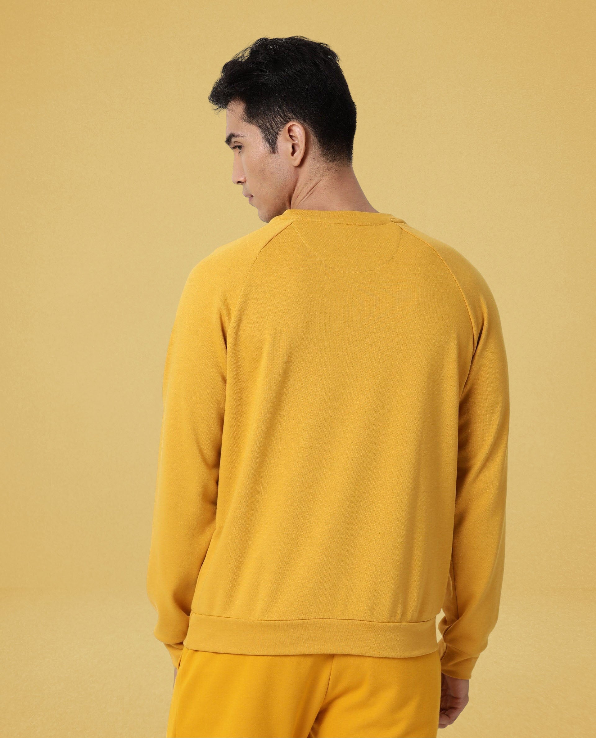 Rare Rabbit Articale Men's Arum French Mustard Cotton Fabric Full Sleeves Solid Sweatshirt