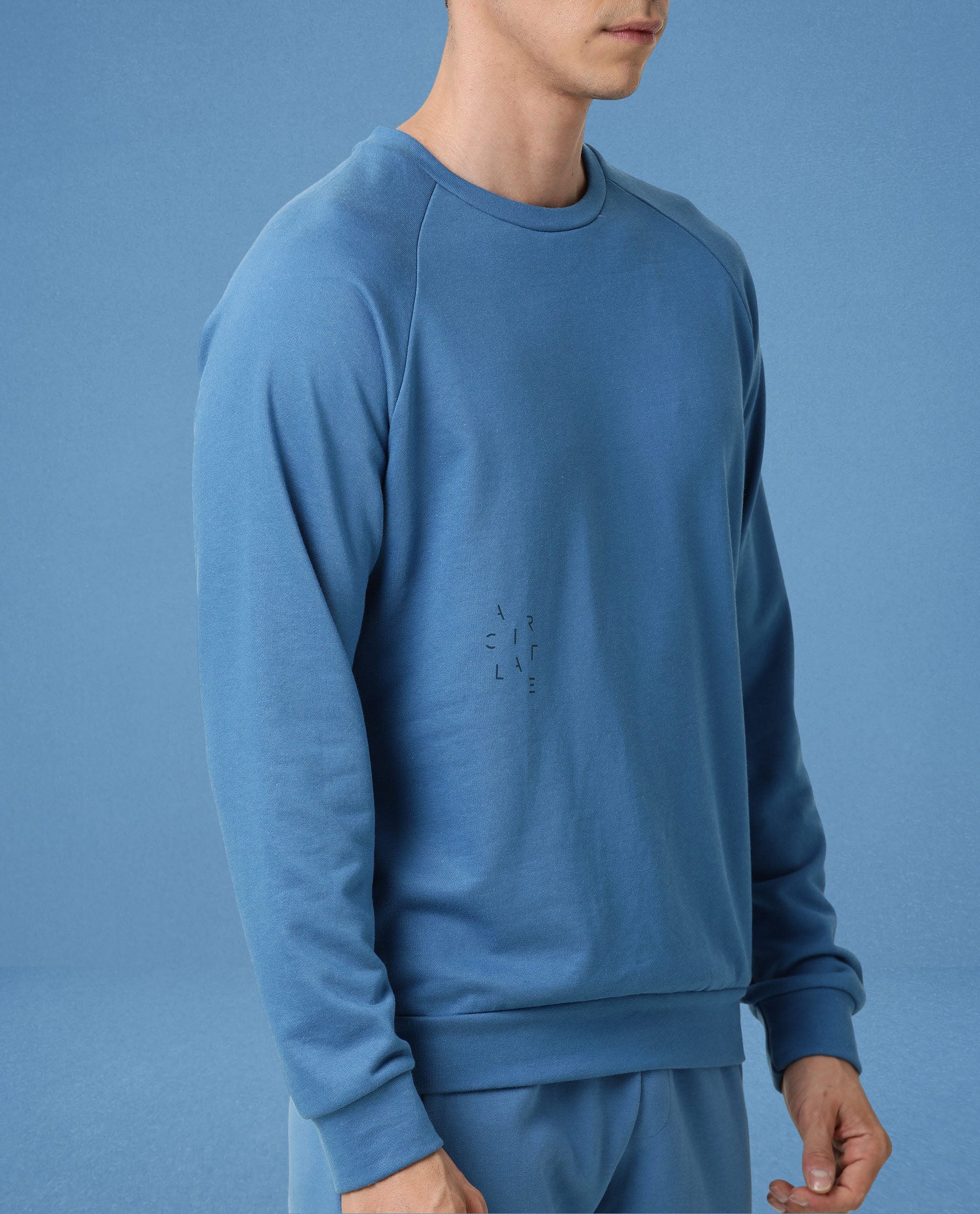 Rare Rabbit Articale Men's Arum Enamel Blue Cotton Fabric Full Sleeves Solid Sweatshirt
