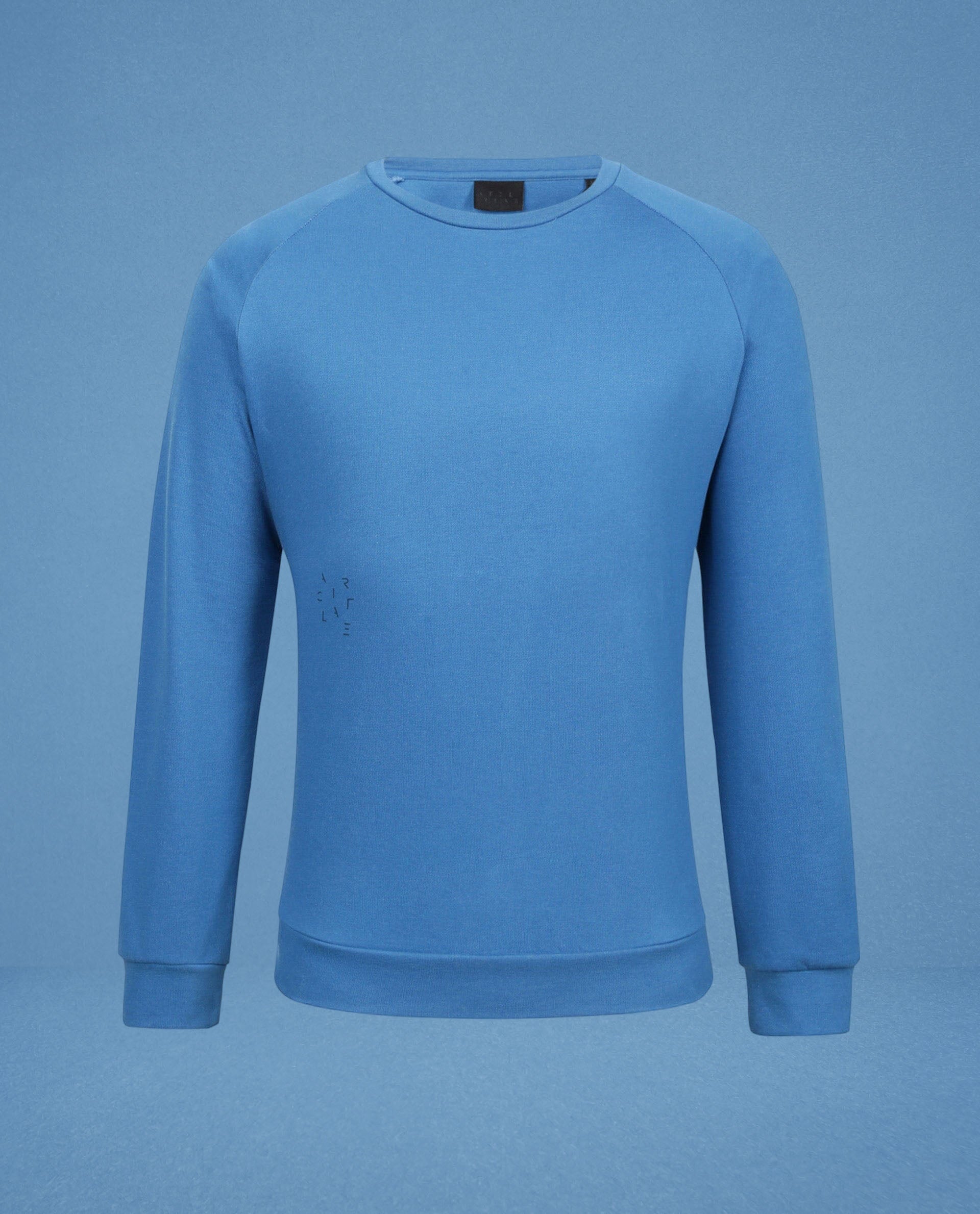 Rare Rabbit Articale Men's Arum Enamel Blue Cotton Fabric Full Sleeves Solid Sweatshirt