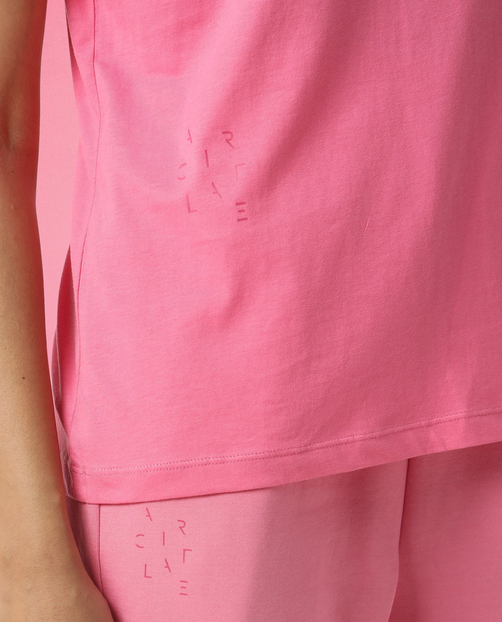 Rareism Women Arvi Flouroscent Pink Cotton Blend Fabric Regular Fit Half Sleeves Solid V-Neck T-Shirt