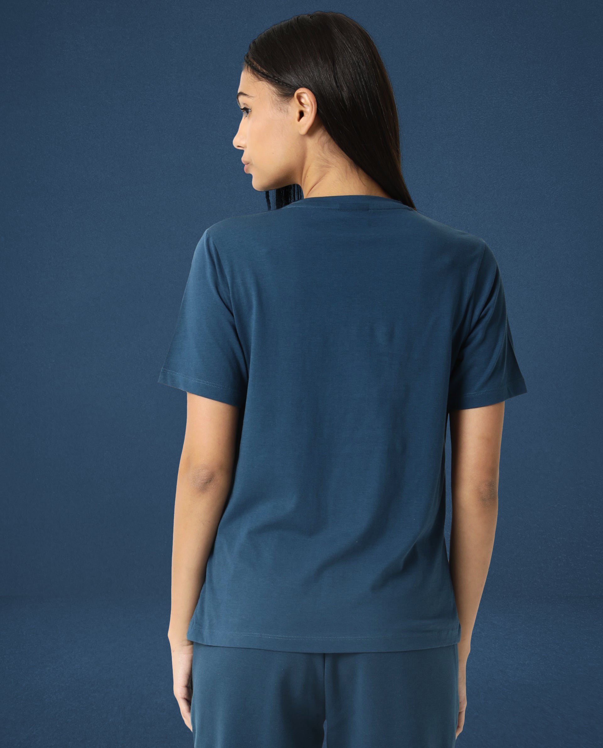 Rareism Women Arvi Dusky Green Cotton Blend Fabric Regular Fit Half Sleeves Solid V-Neck T-Shirt