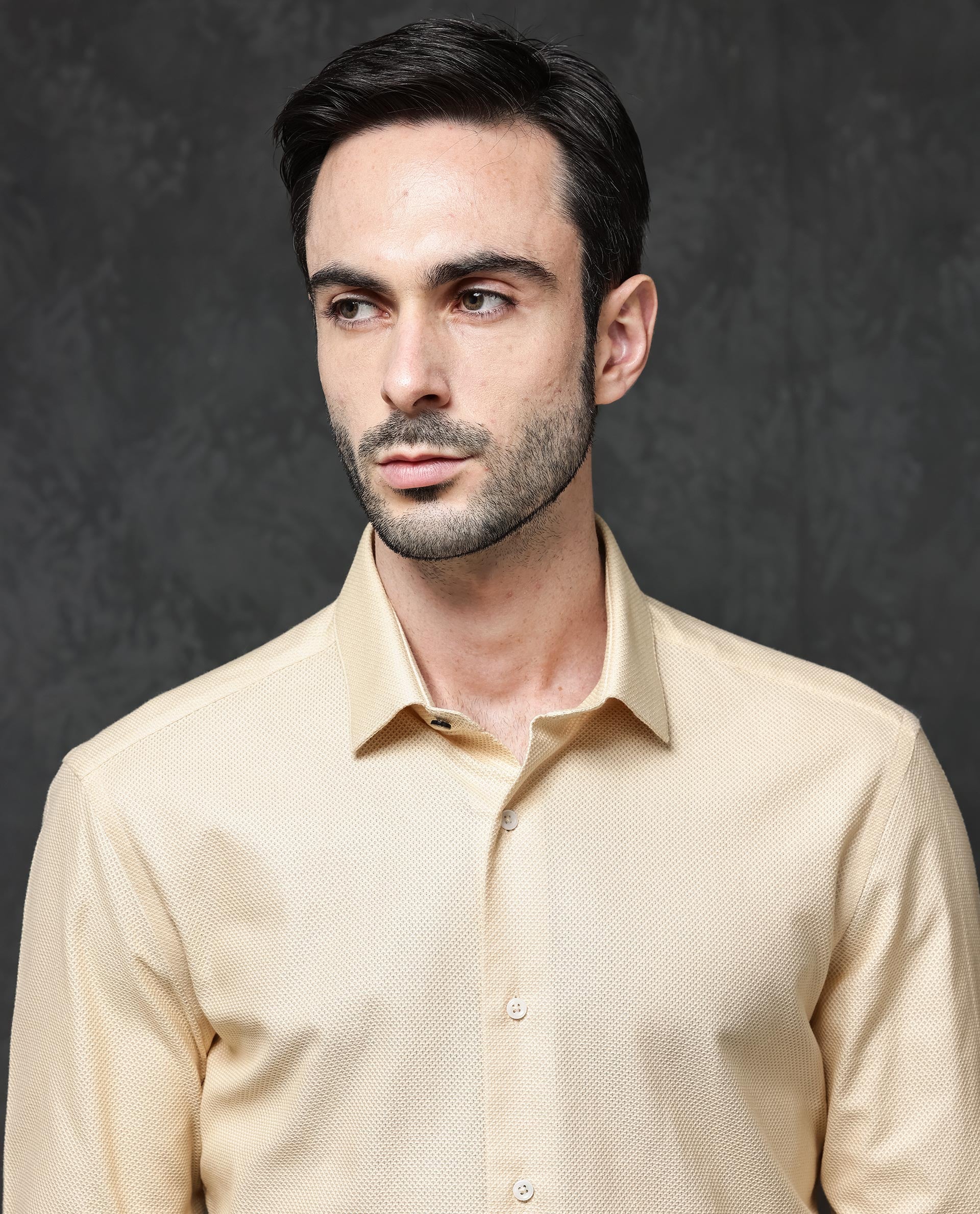 Rare Rabbit Mens Astron Pastel Yellow Full Sleeve Solid Dobby Shirt
