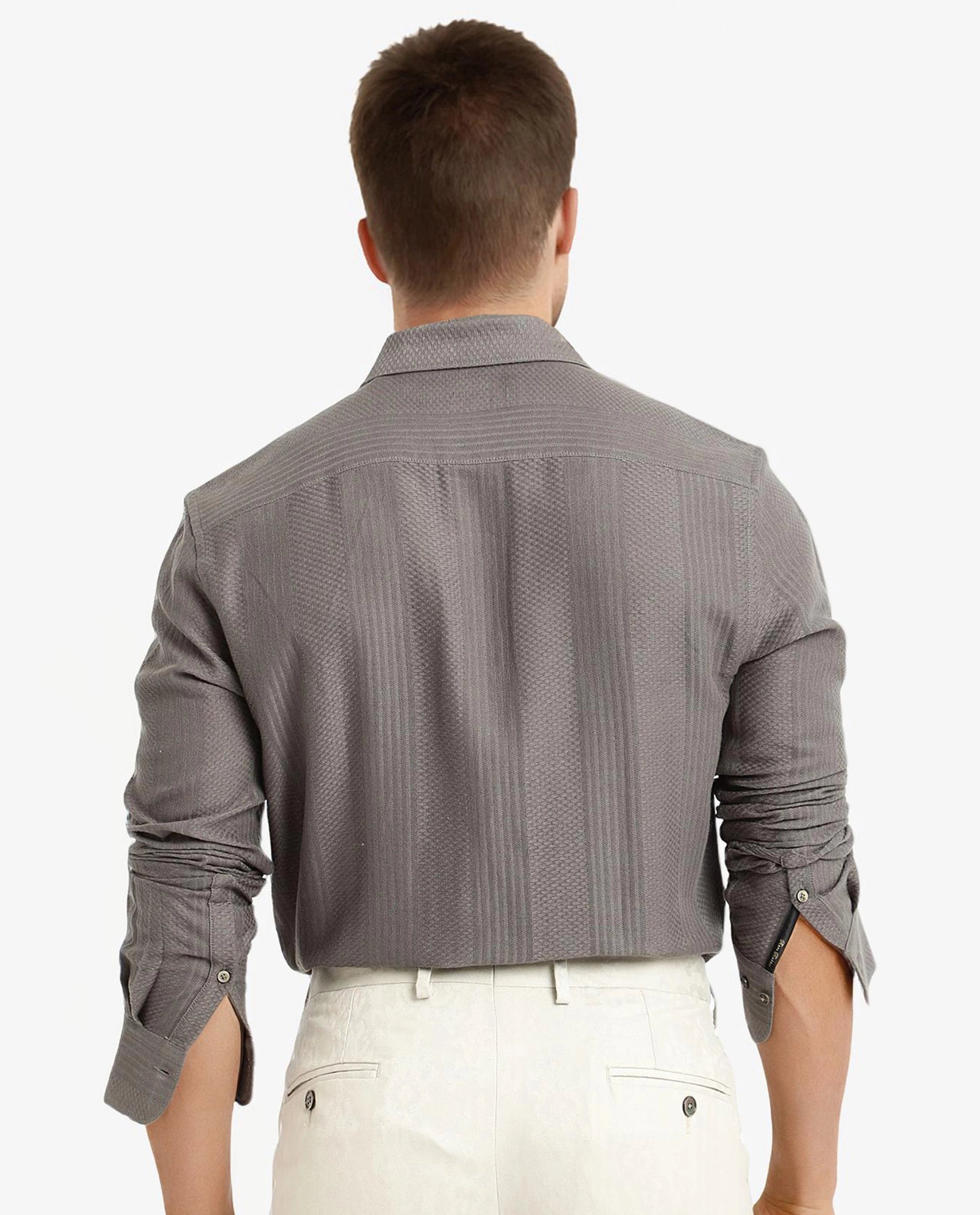 Rare Rabbit Men Aube Olive Cotton Fabric Full Sleeve Regular Fit Dobby Plain Shirt