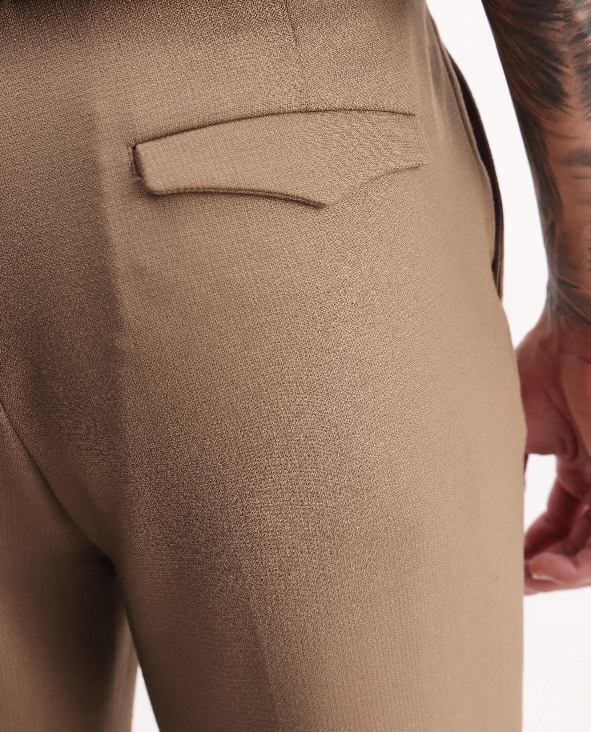 Rare Rabbit Men Austi-Aw25 Dark Beige Polyester Fabric Button Closure Regular Fit Plain Trouser