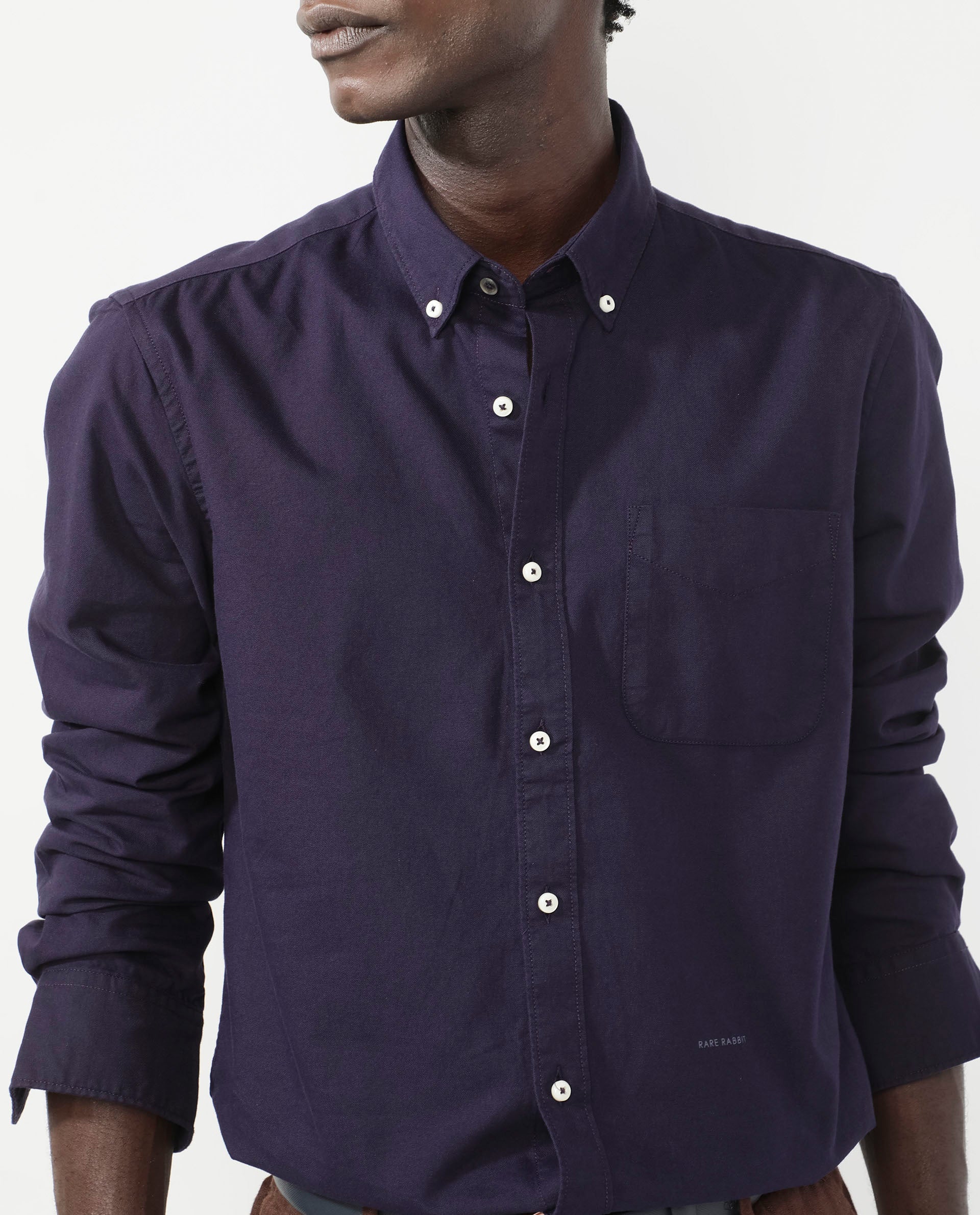 Rare Rabbit Men's Auxfo Dark Purple Cotton Fabric Full Sleeves Solid Formal Shirt