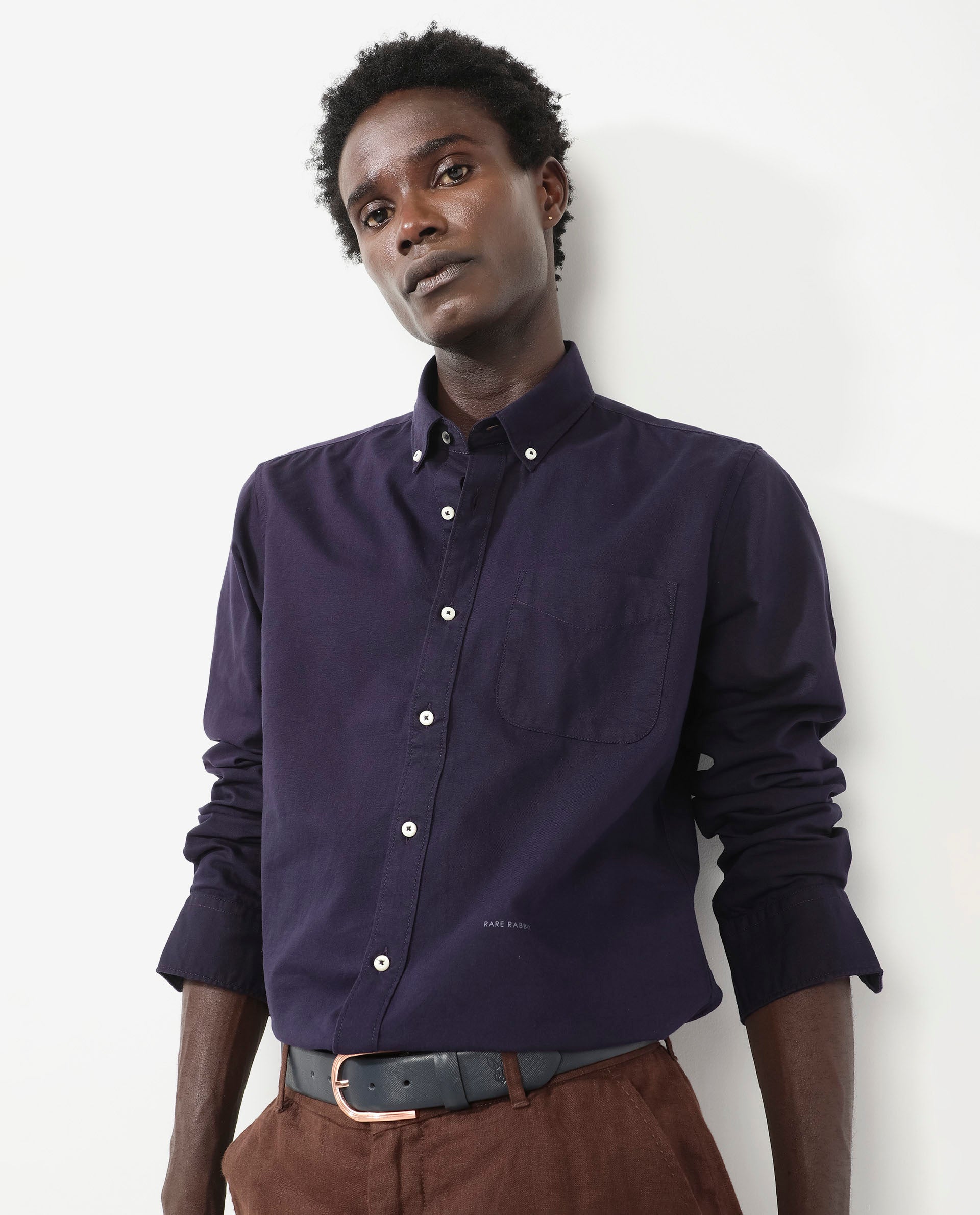 Rare Rabbit Men's Auxfo Dark Purple Cotton Fabric Full Sleeves Solid Formal Shirt