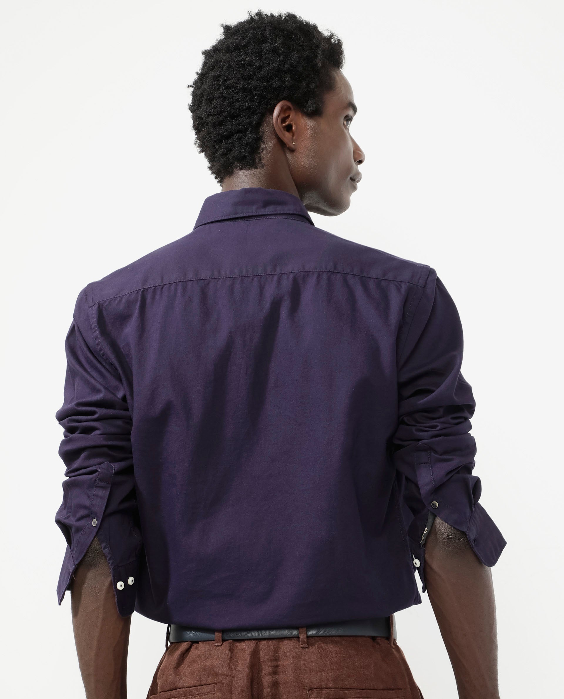 Rare Rabbit Men's Auxfo Dark Purple Cotton Fabric Full Sleeves Solid Formal Shirt