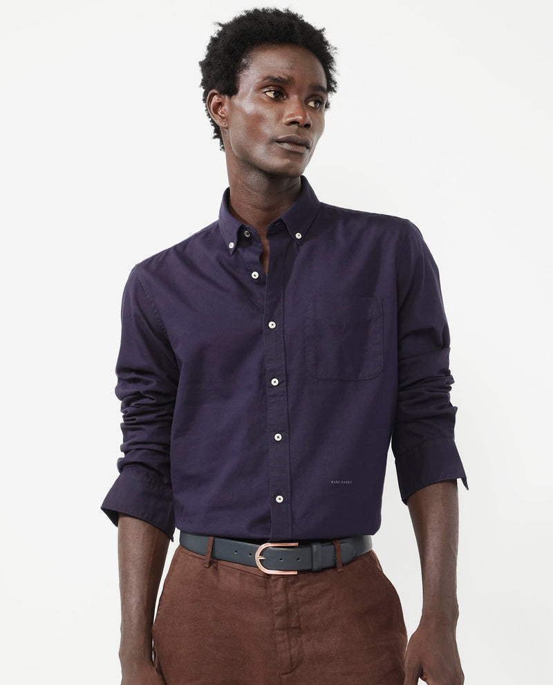 Rare Rabbit Men's Auxfo Dark Purple Cotton Fabric Full Sleeves Solid Formal Shirt