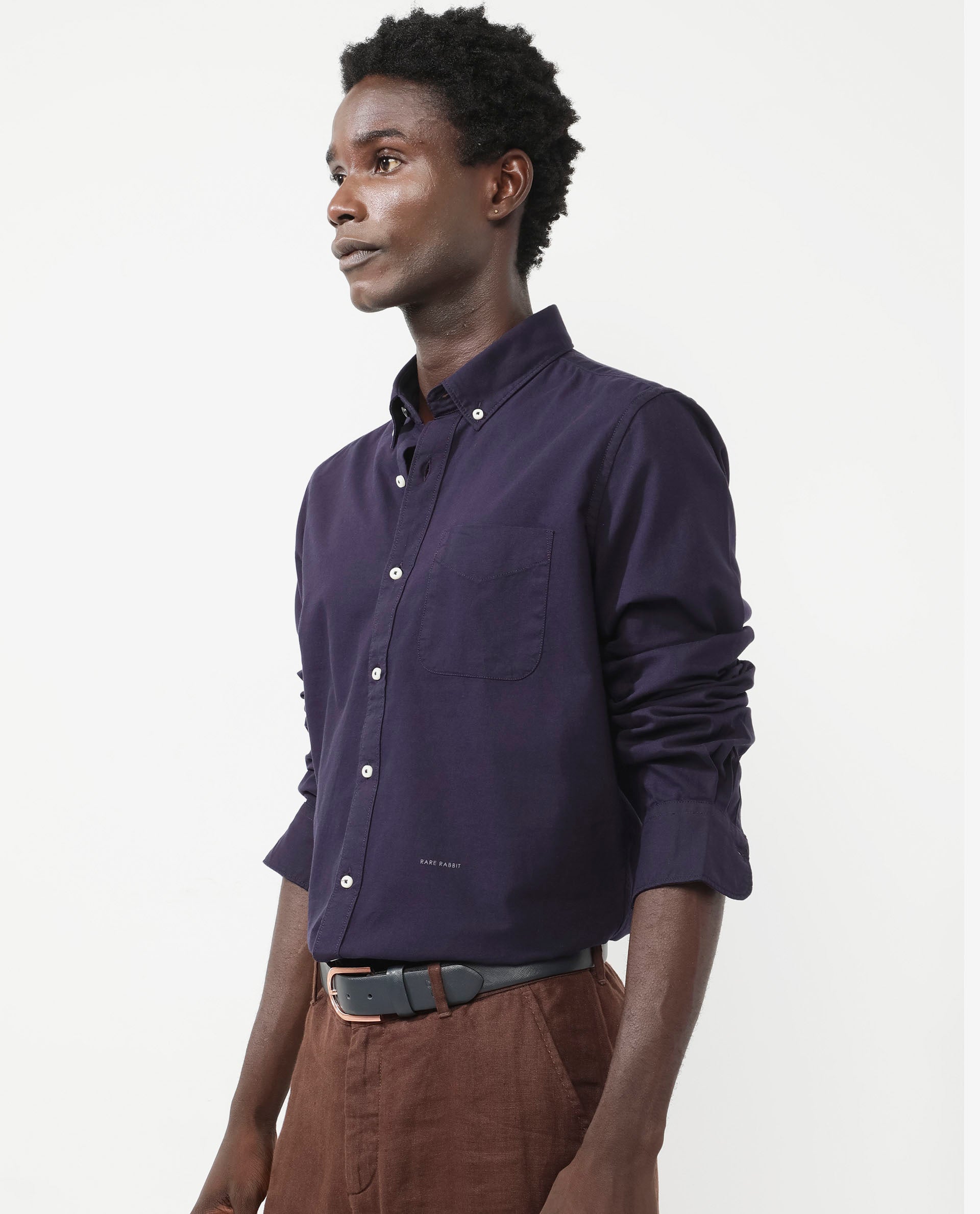 Rare Rabbit Men's Auxfo Dark Purple Cotton Fabric Full Sleeves Solid Formal Shirt